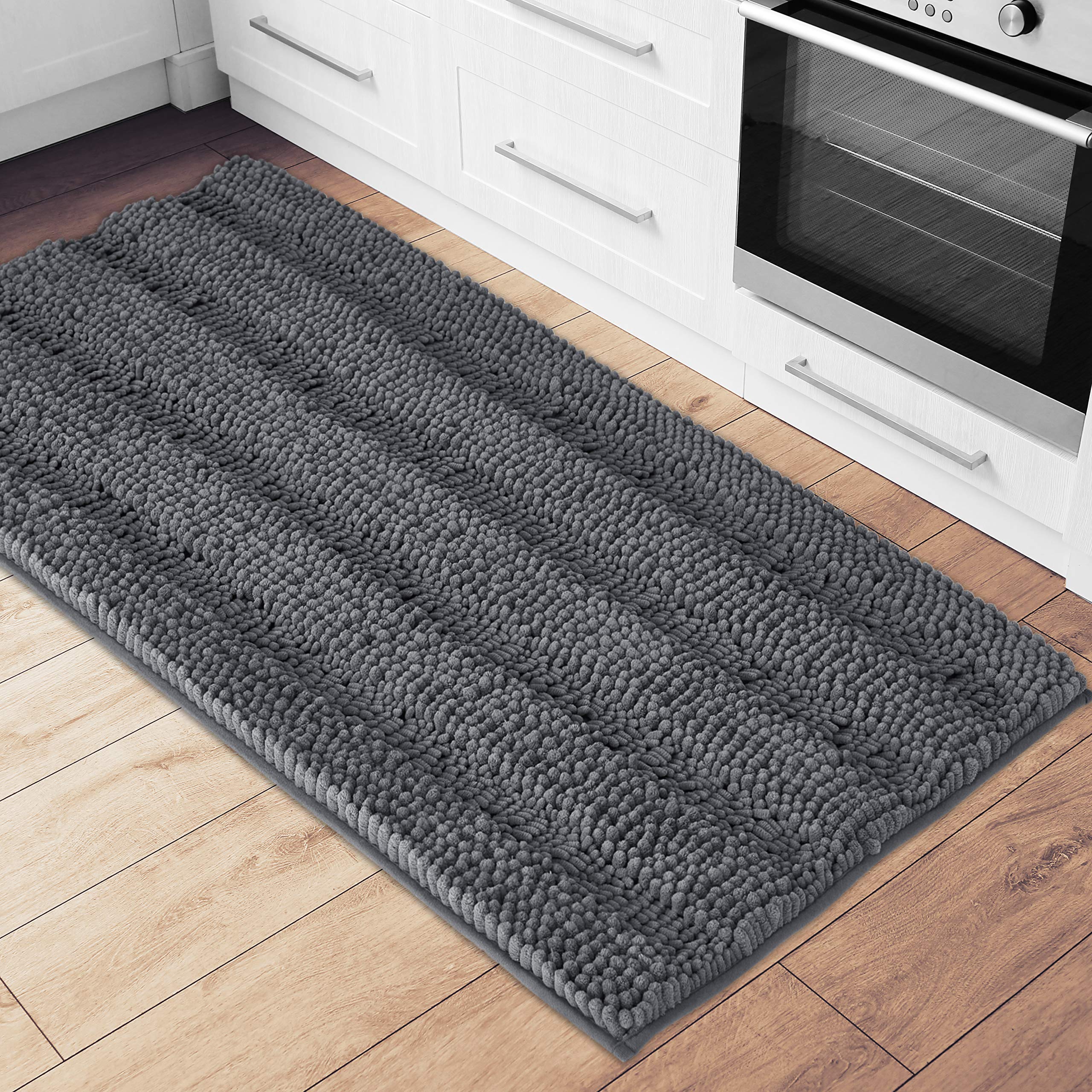 Nicetown Grey Bathroom Runner Rug, Extra Thick Oversize Bath Mat For Bathroom, Anti-Slip Soft Plush Chenille Shaggy Extra Long L