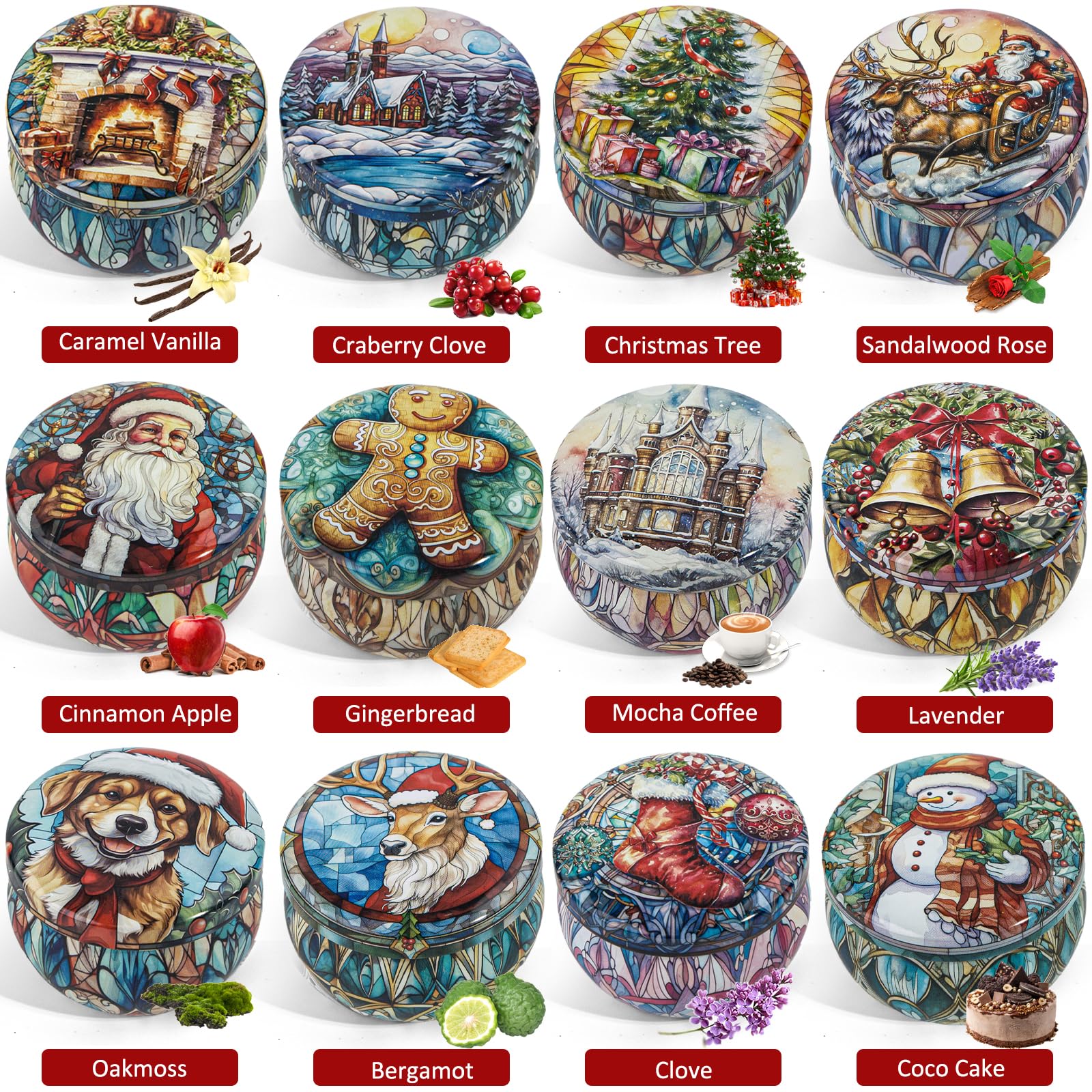 Christmas Scented Candles Gift Set, 12 Pack Christmas Candles Gifts for Women, 240 Hour Long Lasting Soy Wax Aromatherapy Candle