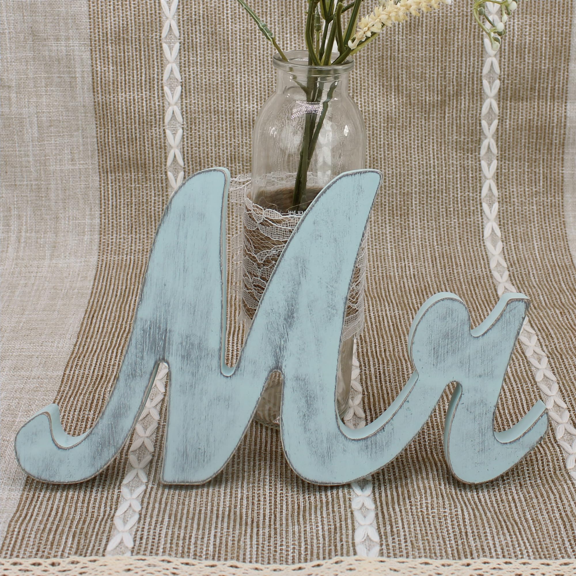 Mr. & Mrs. Wooden Letters, Just Married Banner and Mister & Miss Wood Sign, Wedding Decor (Rustic Blue)