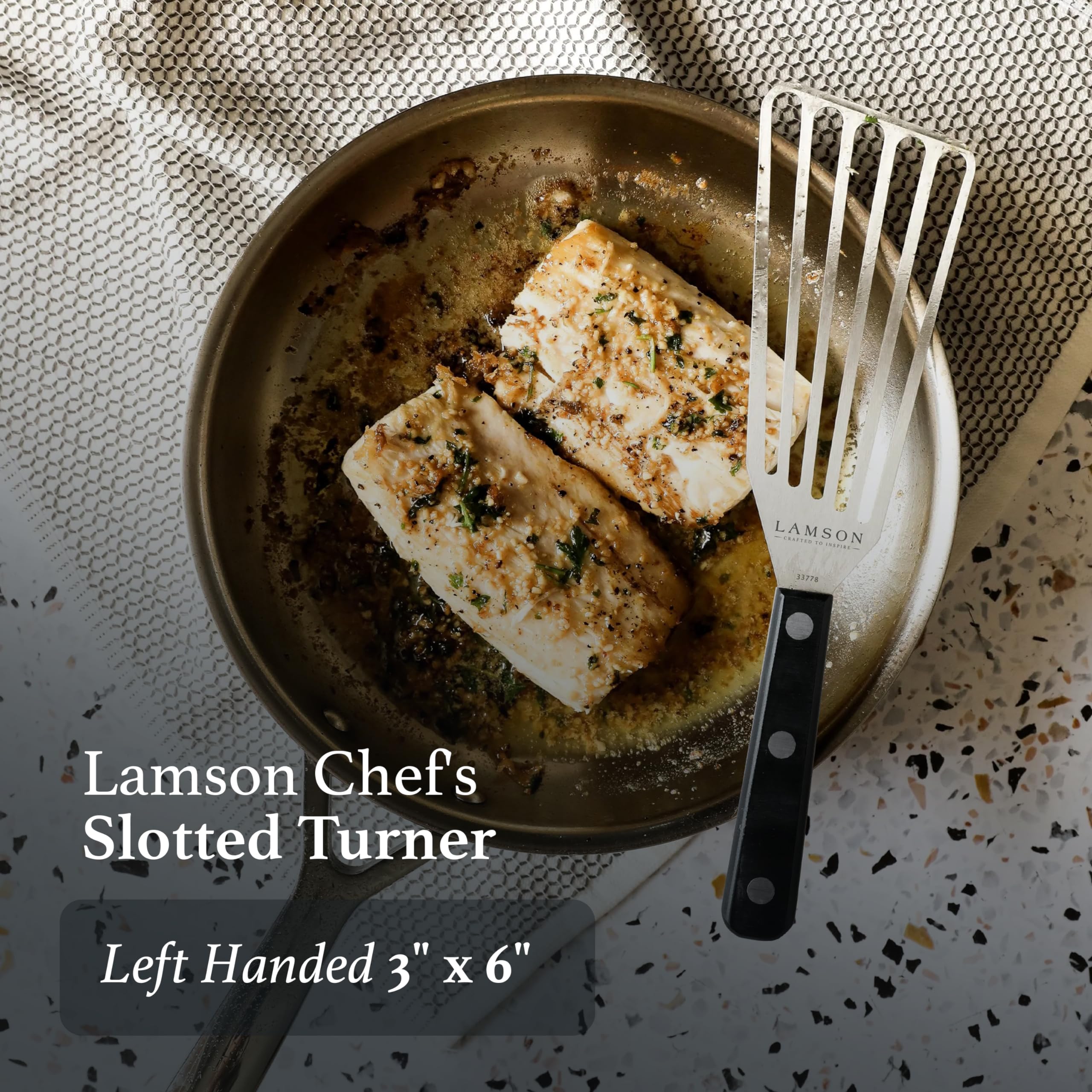 Lamson 3'' X 6'' Chef'S Slotted Turner With Noir Ultra Durable Handle - Left Hand