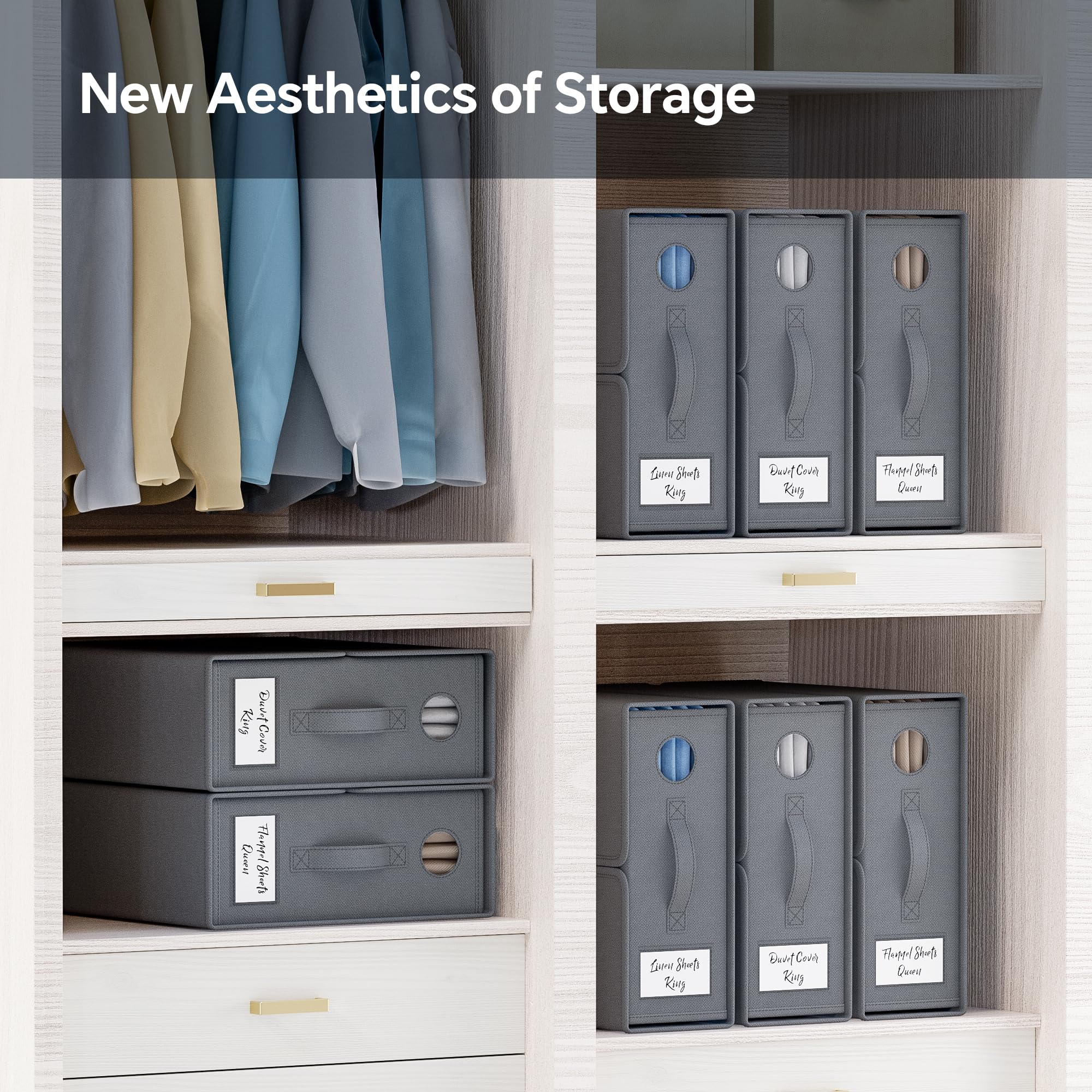 TRZZ Sheet Organizers and Storage, 6-Pack, Queen/King Size (Grey), Foldable Sheet Set Organizer, Fabric Storage Bins for Bed She