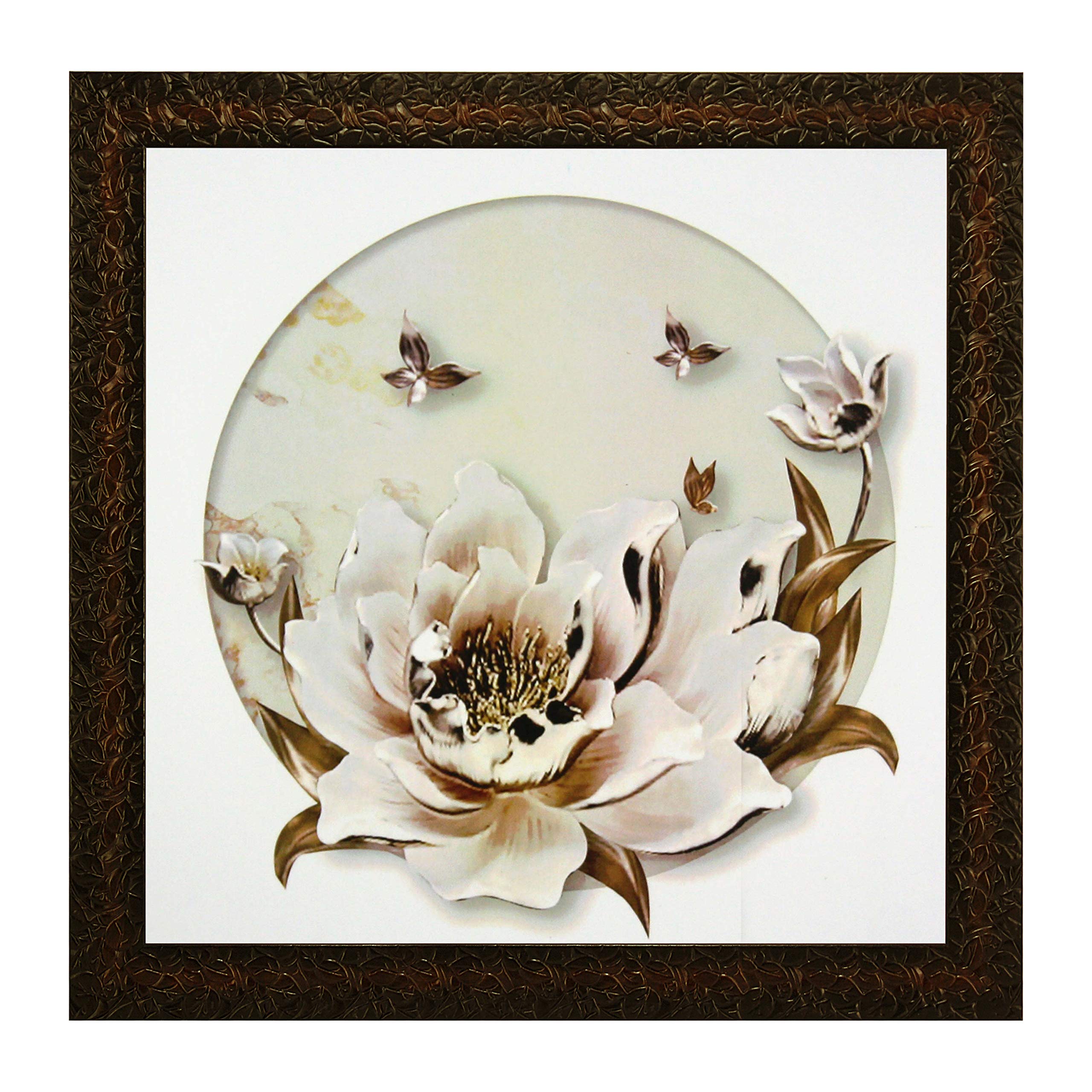 Indianara Set Of 3 White Birds On White Flowers Framed Wall Hanging Laminated Paintings Matt Art Prints 9 Inch X 9 Inch Each Wit