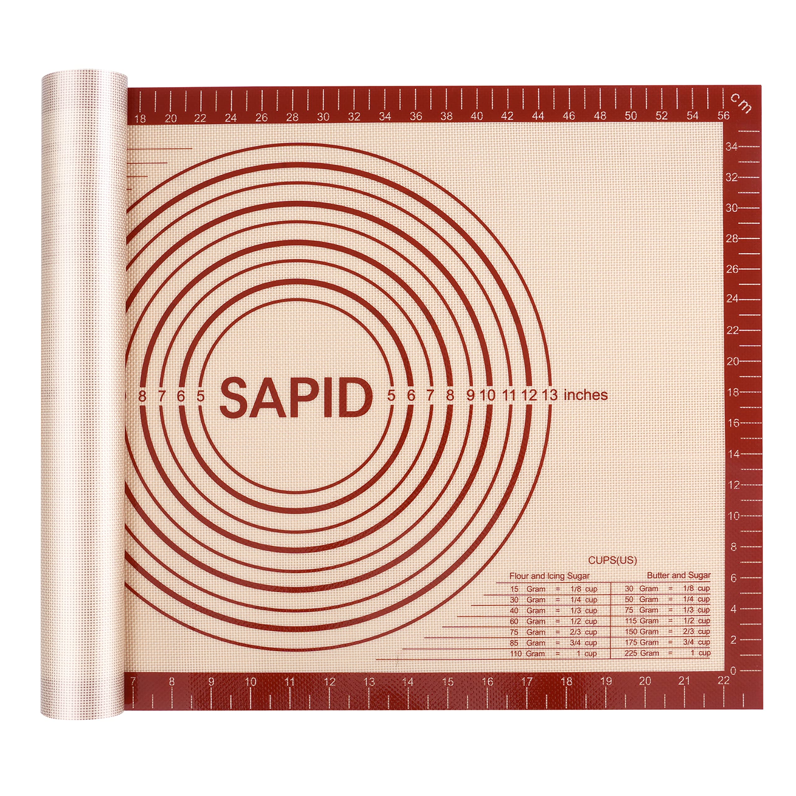 Sapid Extra Thick Silicone Pastry Mat Non-slip with Measurements for Non-stick Silicone Baking Mat Large, Dough Rolling, Pie Cru