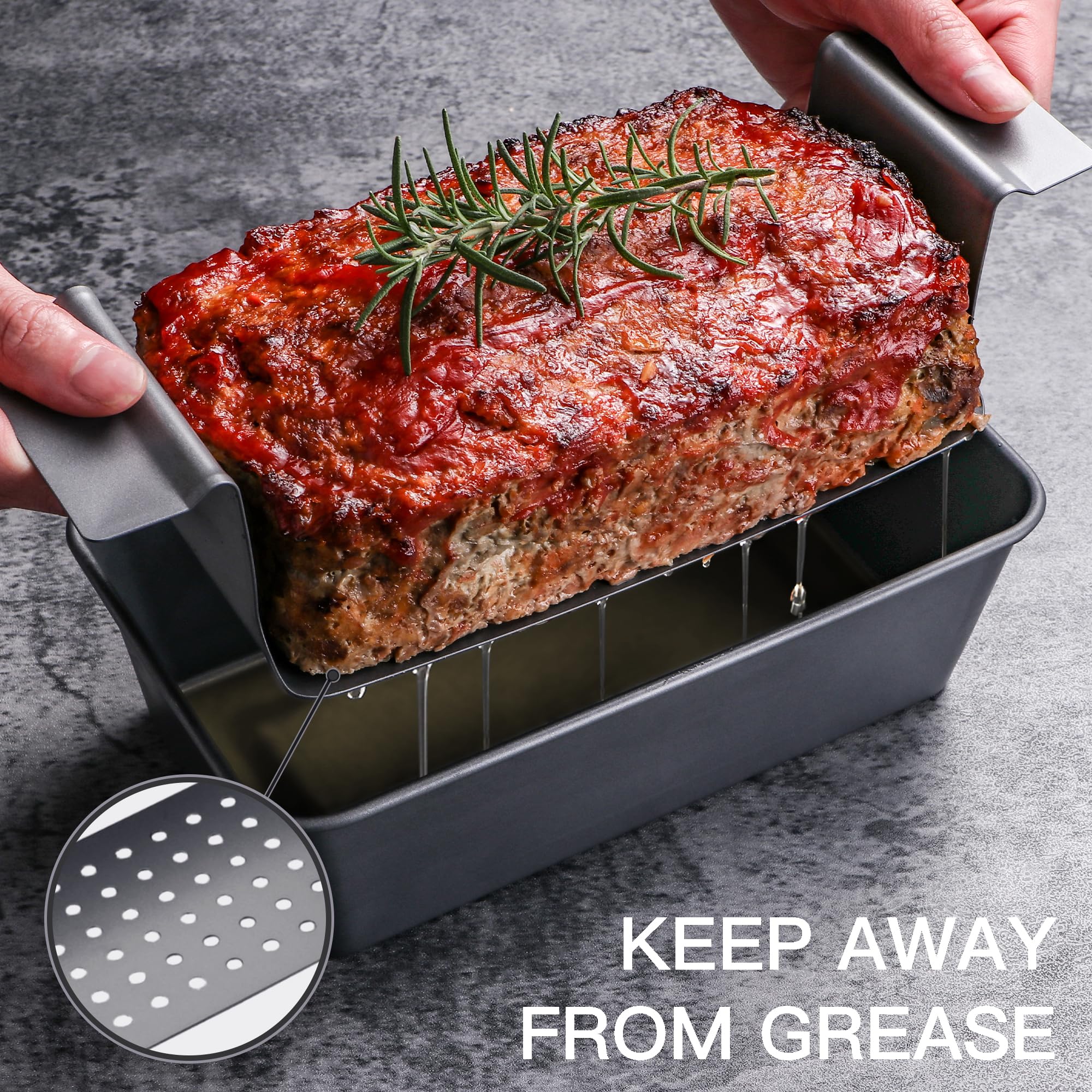 Hongbake Meatloaf Pan With Drain Tray, 9 X 5 Inches Loaf Pans With Insert, Nonstick Meat Loaf For Baking, Reduce The Fat And Kic
