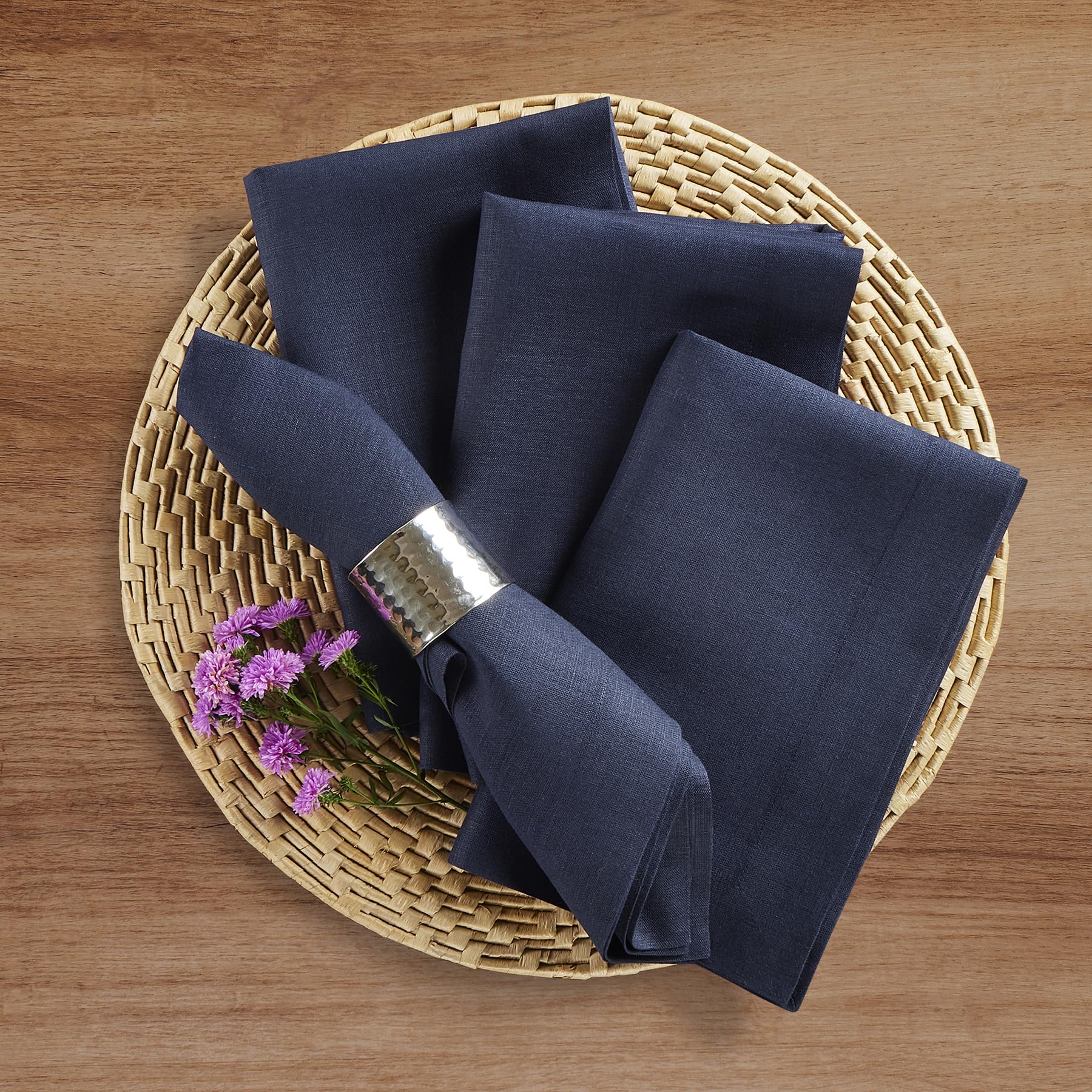Solino Home Linen Dinner Napkins 20 X 20 Inch - 100% Pure Linen Navy Cloth Napkins Set Of 4 For Spring, Easter - Fete, Handcraft
