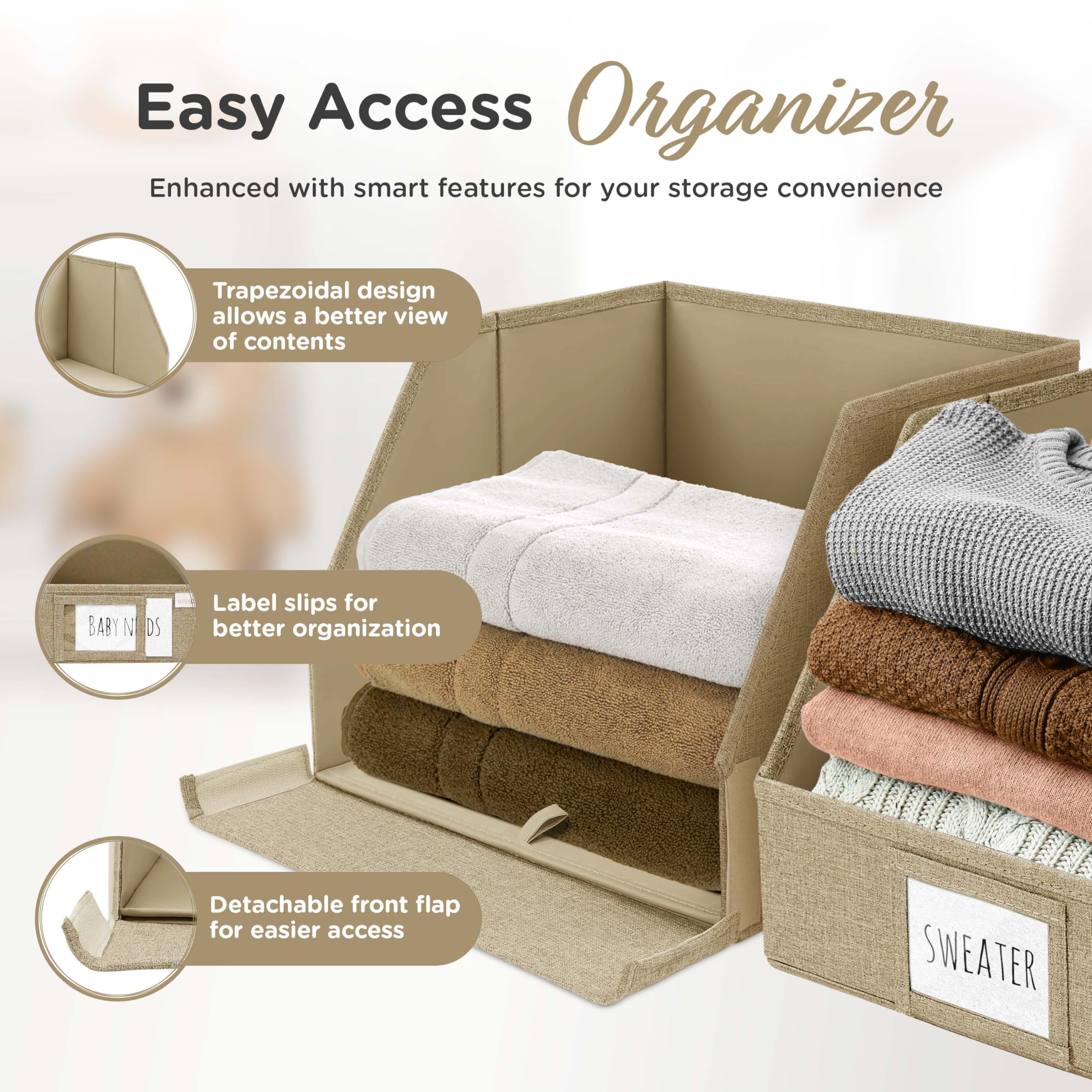 Vividecor Trapezoid Storage Bins For Closet Organizing - Foldable Shelf Baskets - Linen Storage Organizers - Open Front Basket
