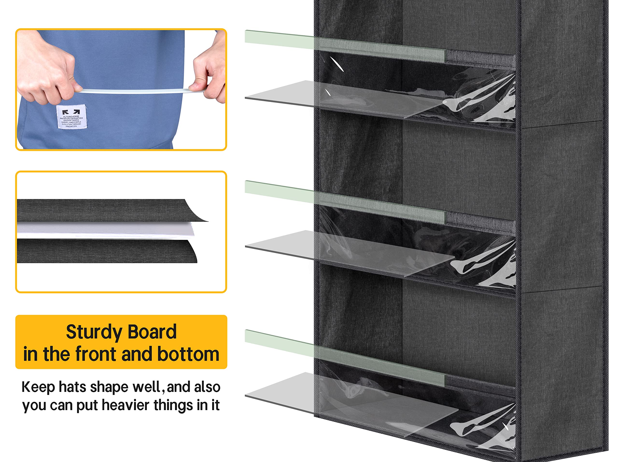Sleeping Lamb Over Door Hat Racks For Baseball Caps, Clear Deep Pockets Hat Organizer For Closet Or Wall Hold 60 Hats Storage Ho