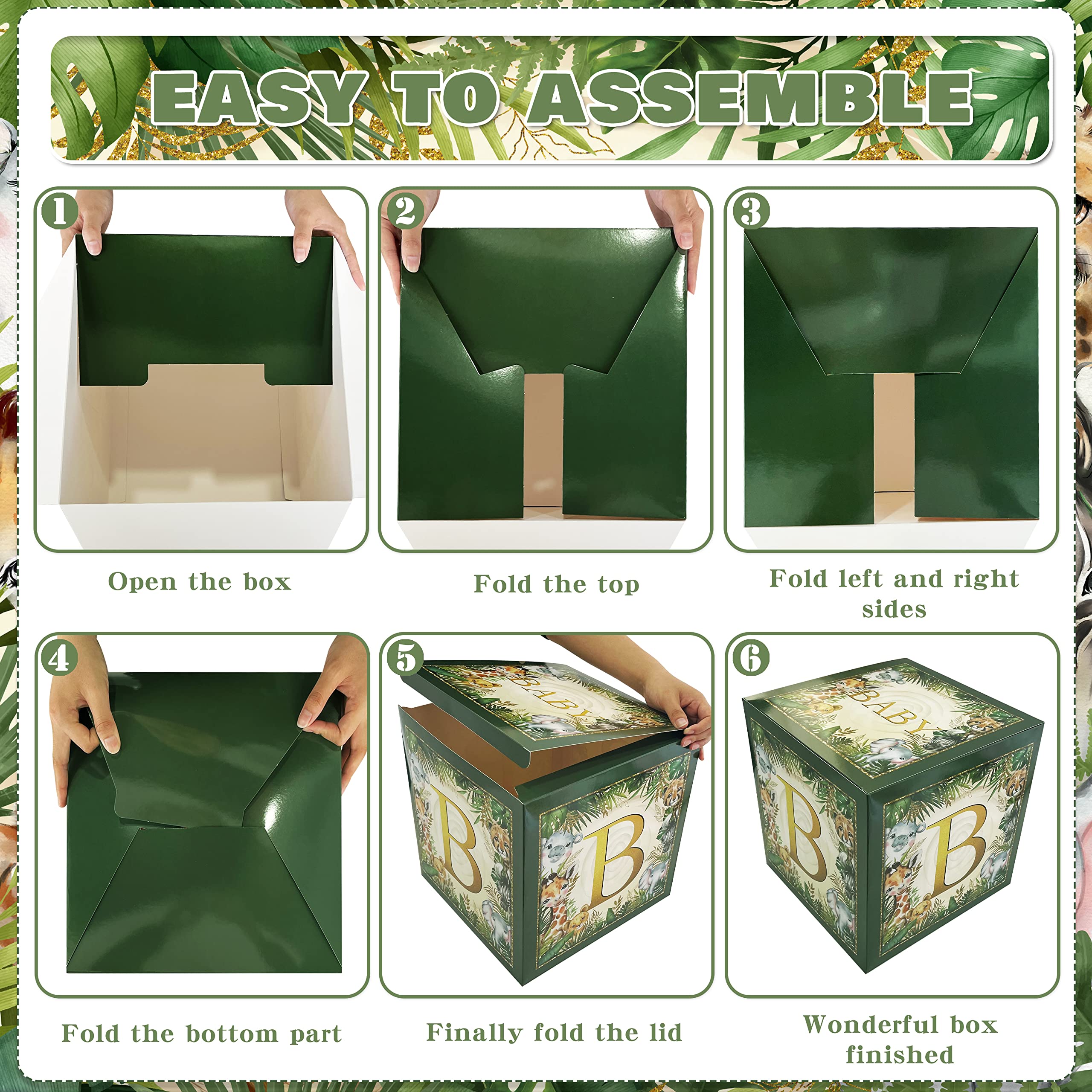 Jungle Safari Baby Boxes With Letters For Baby Shower Decorations Boy Girl Jungle Animal Theme Decor Balloon Blocks For Jungle S