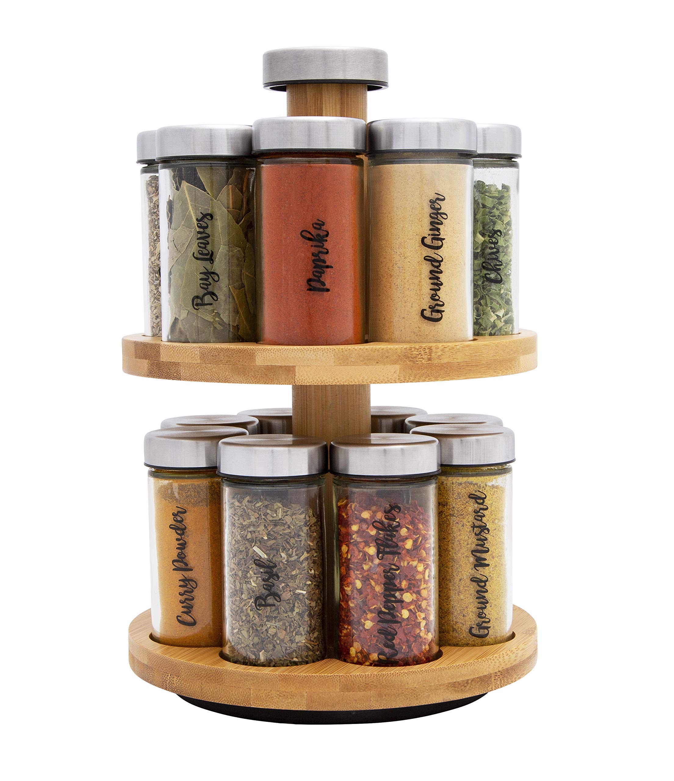 Orii 16 Jar Spice Rack with Spices Included - Rotating Countertop 2 Tier Tower Organizer for Kitchen Spices and Seasonings, Free