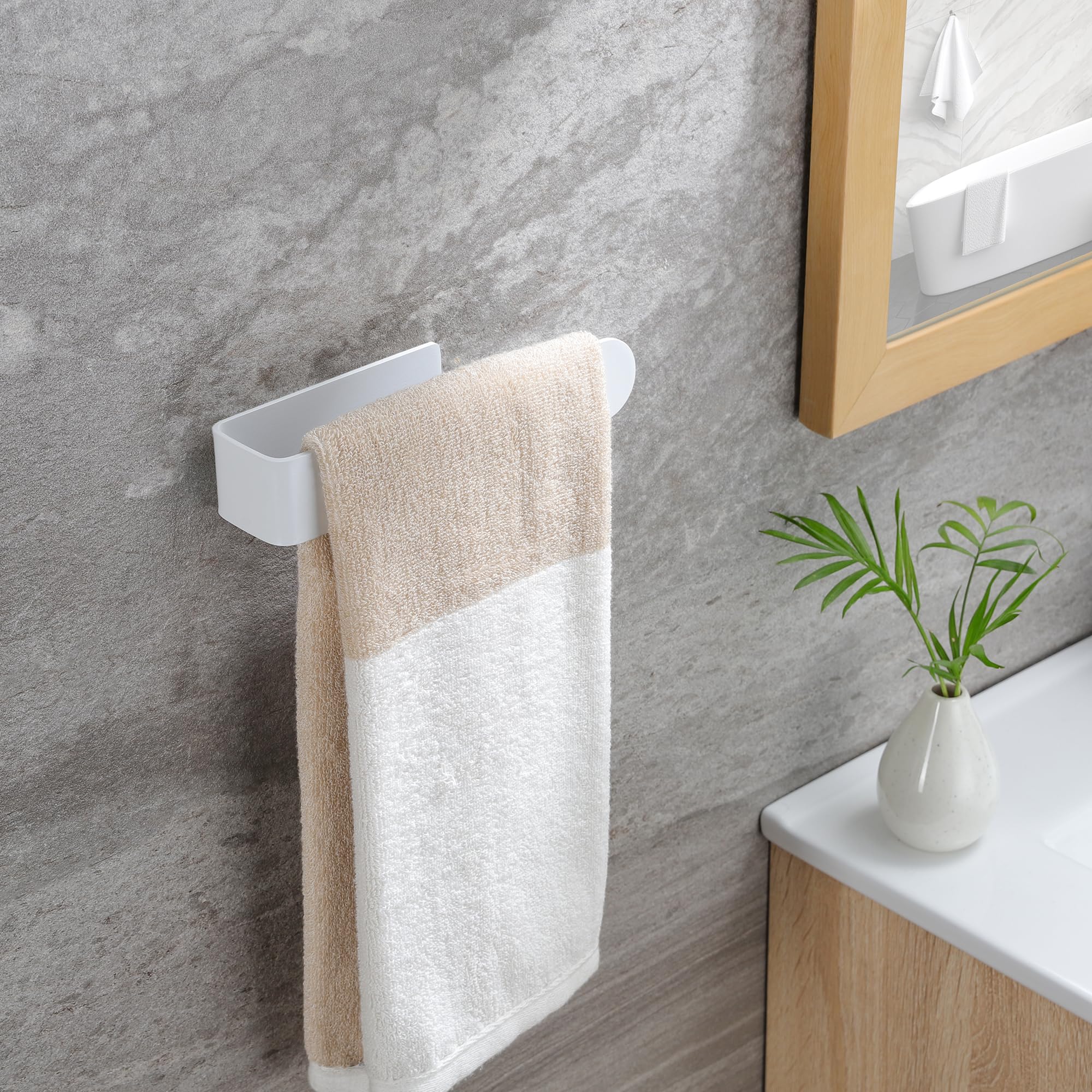 Taozun White Towel Rack, Self Adhesive Hand Towel Holder Towel Ring, Stainless Steel Towel Bar For Bathroom Or Kitchen Wall
