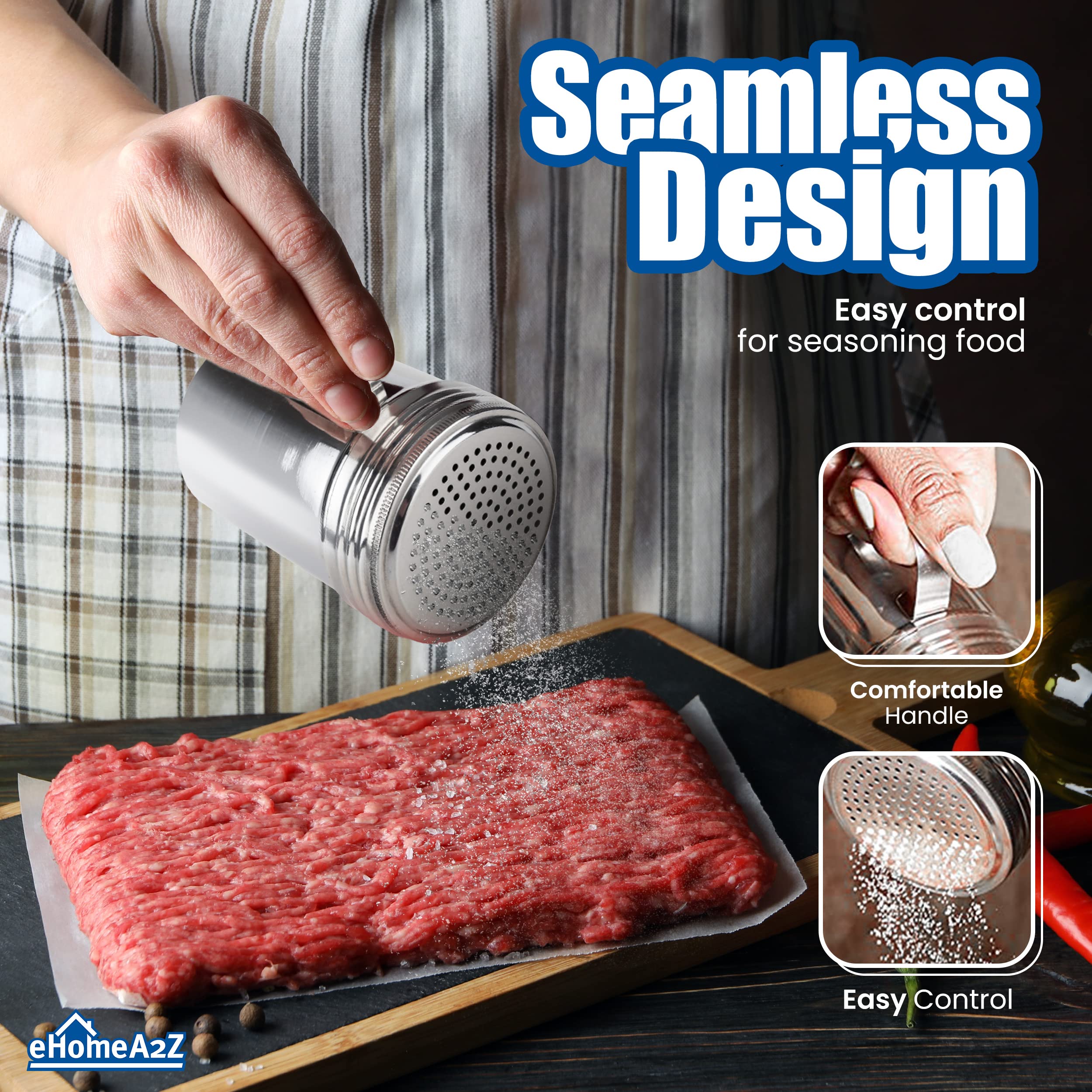 Ehomea2Z Stainless Steel Dredge Shaker Ideal For Salt, Spice, Sugar (2, 10 Oz With Handle)