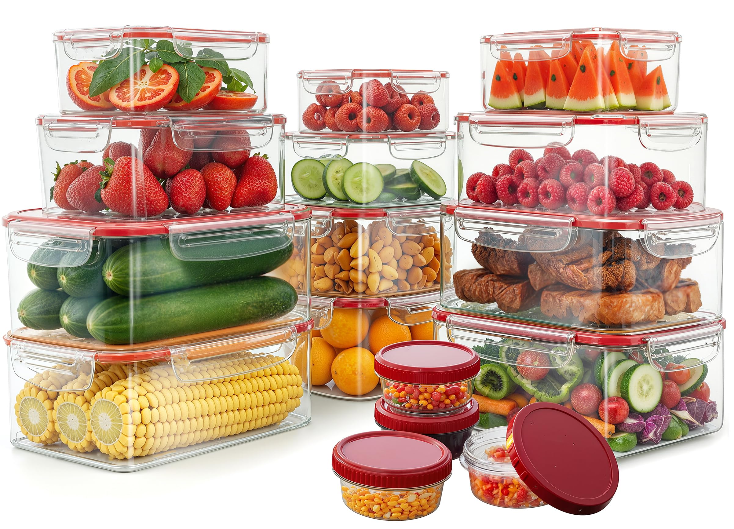 Utopia Kitchen Plastic Food Storage Container Set With Airtight Lids - 32 Pieces (16 Containers & 16 Snap Lids)- Reusable & Left