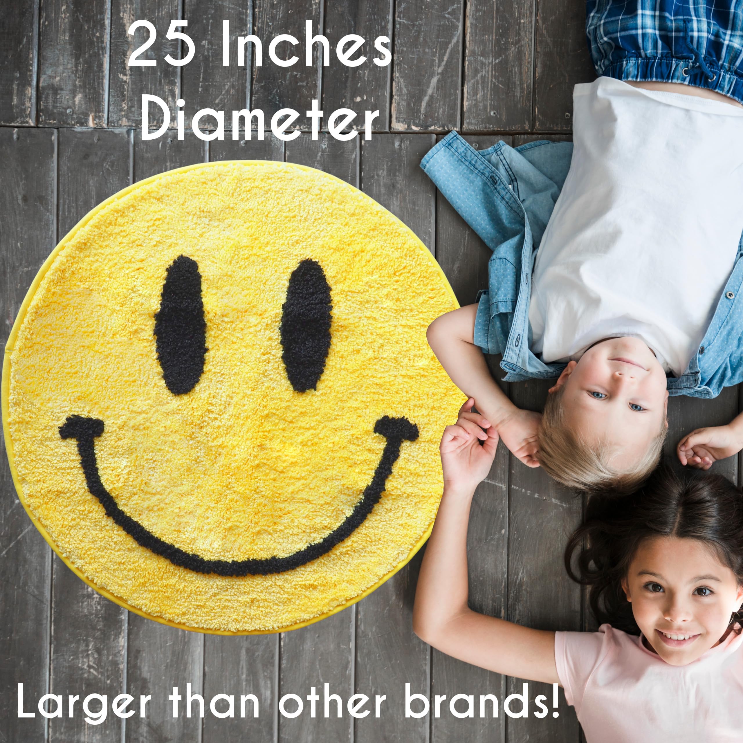 Evovee Yellow Bath Mat Rug Funny Happy Cute Bathroom Decor Shower Rugs Retro Funky Bedroom Aesthetic Fun Round Preppy Cool Apart