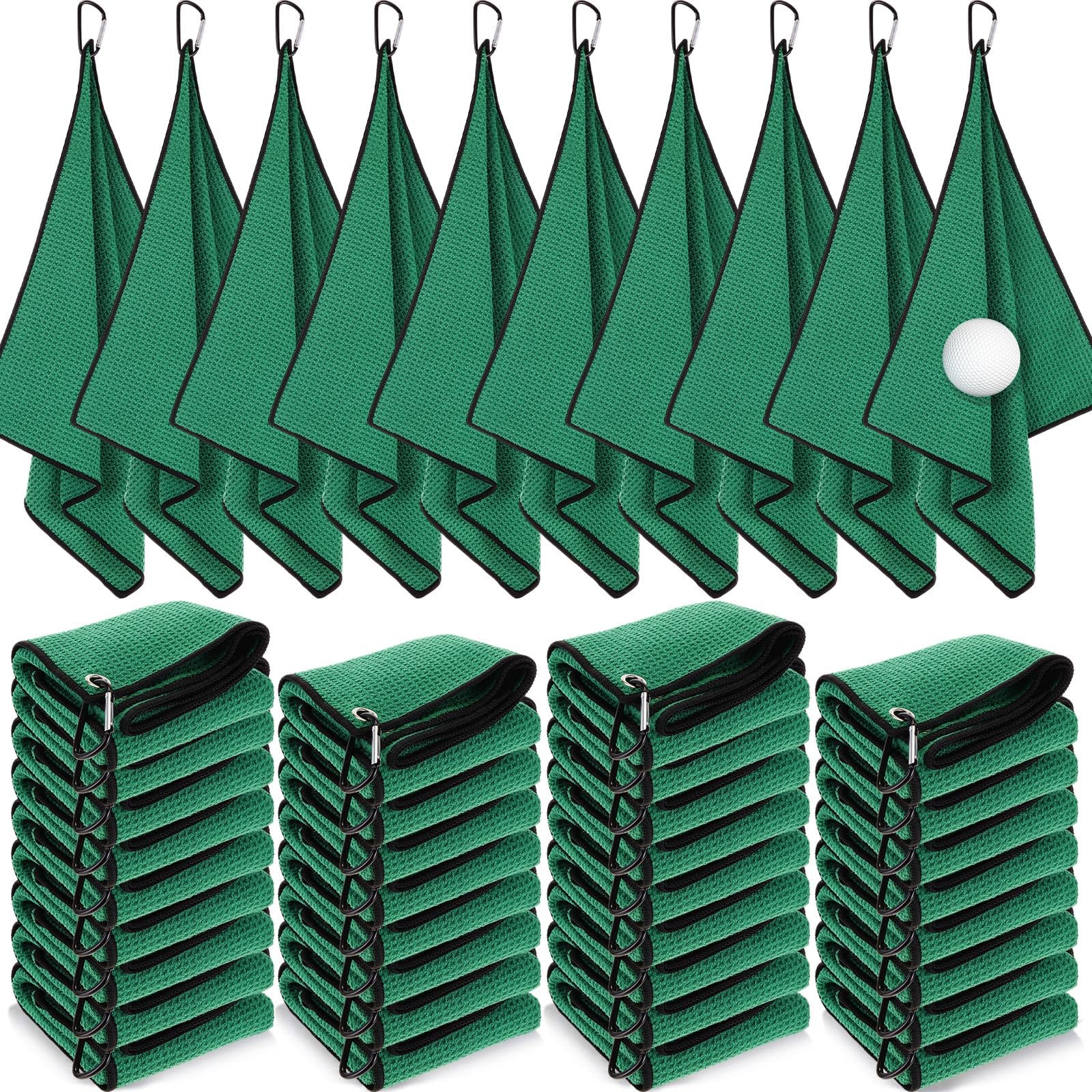 Batiyeer Golf Towels Bulk for Bags, 16x16 Microfiber Waffle Pattern Golf Towel with Clip for Tournament, Club, Fitness(Green,50 