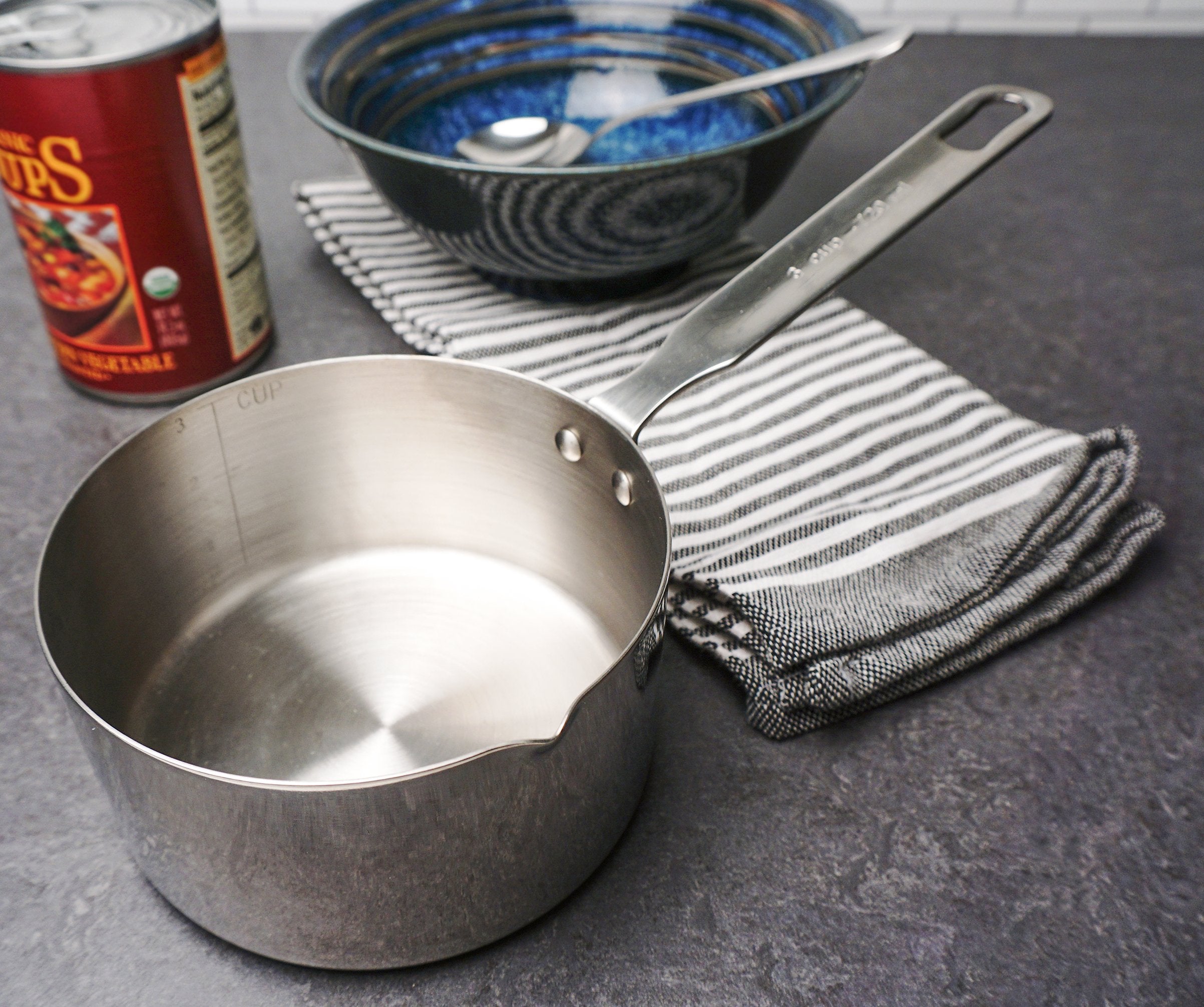 Rsvp International Endurance Stainless Steel Measuring Pan Scoop, 3 Cups | Dry Or Liquid | Baking Or Cooking | Ideal For Melting