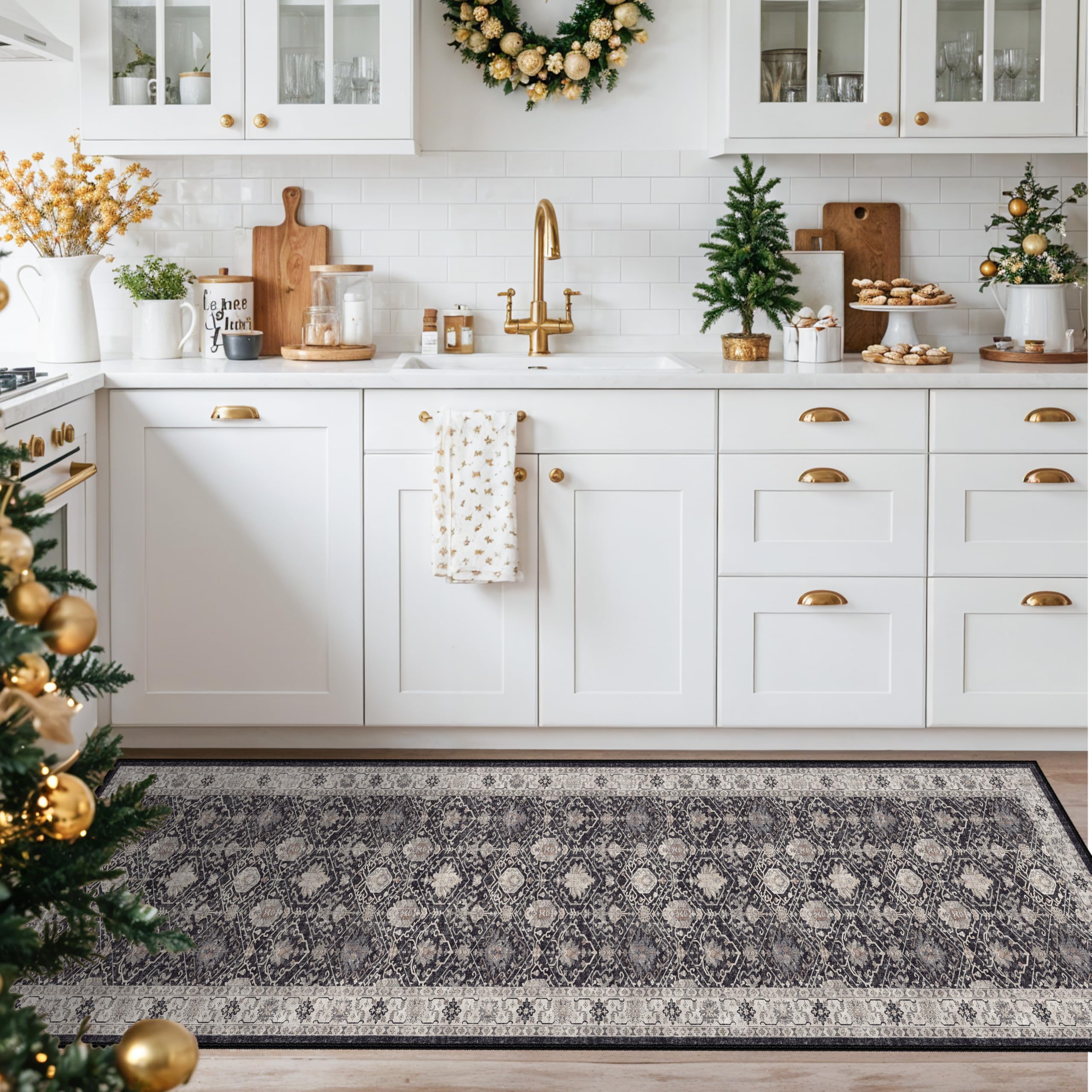 Hallway 2x8 Washable Runner Rug: Oriental Stain Resistant Kitchen Entryway Rugs Farmhouse Ultra Soft Bathroom Bedroom Print Floo