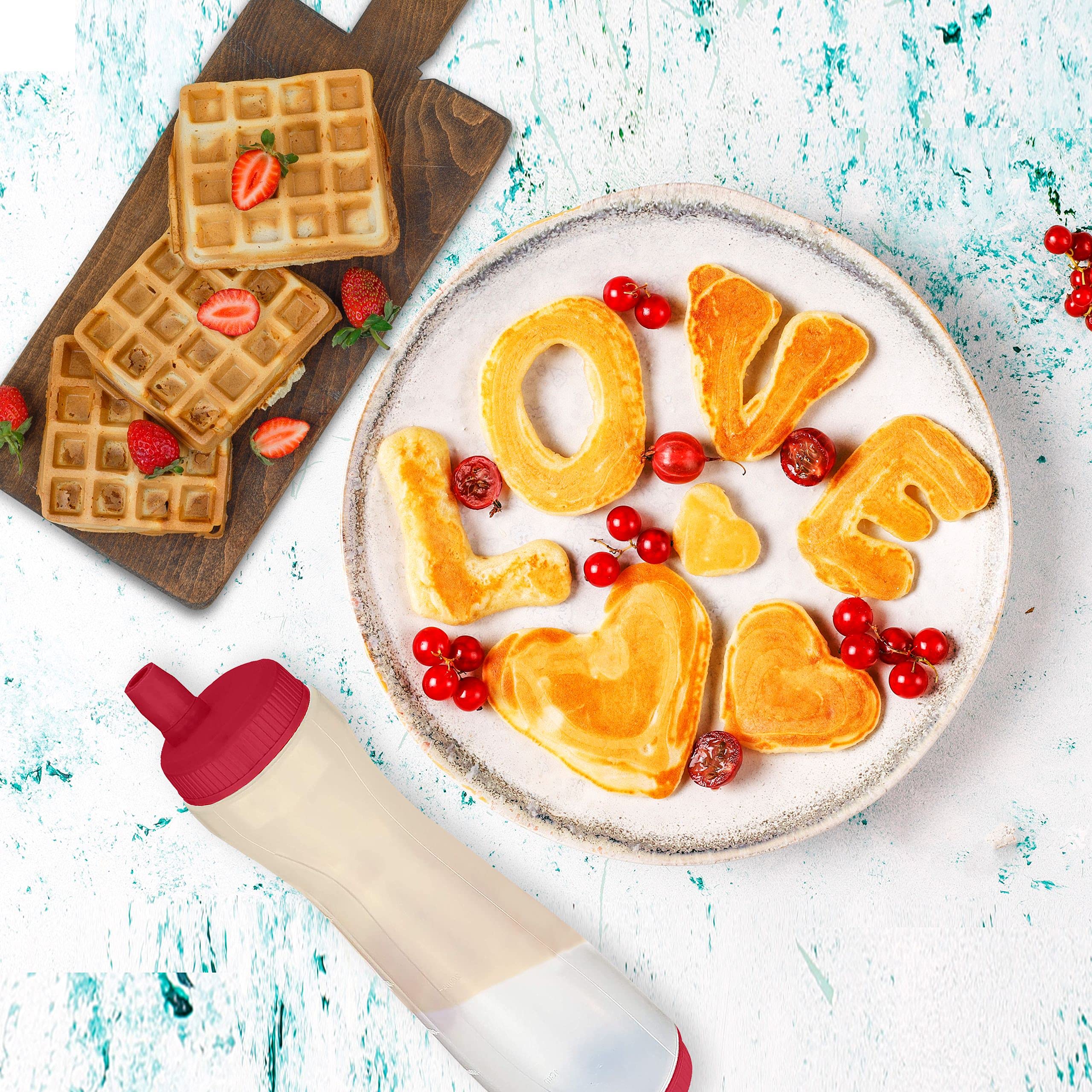 Bahoki Essentials Pancake Pen - Easy Squeeze Pancake Art Plastic Bottle Container - Pancake And Crepe Batter Mixer And Dispenser