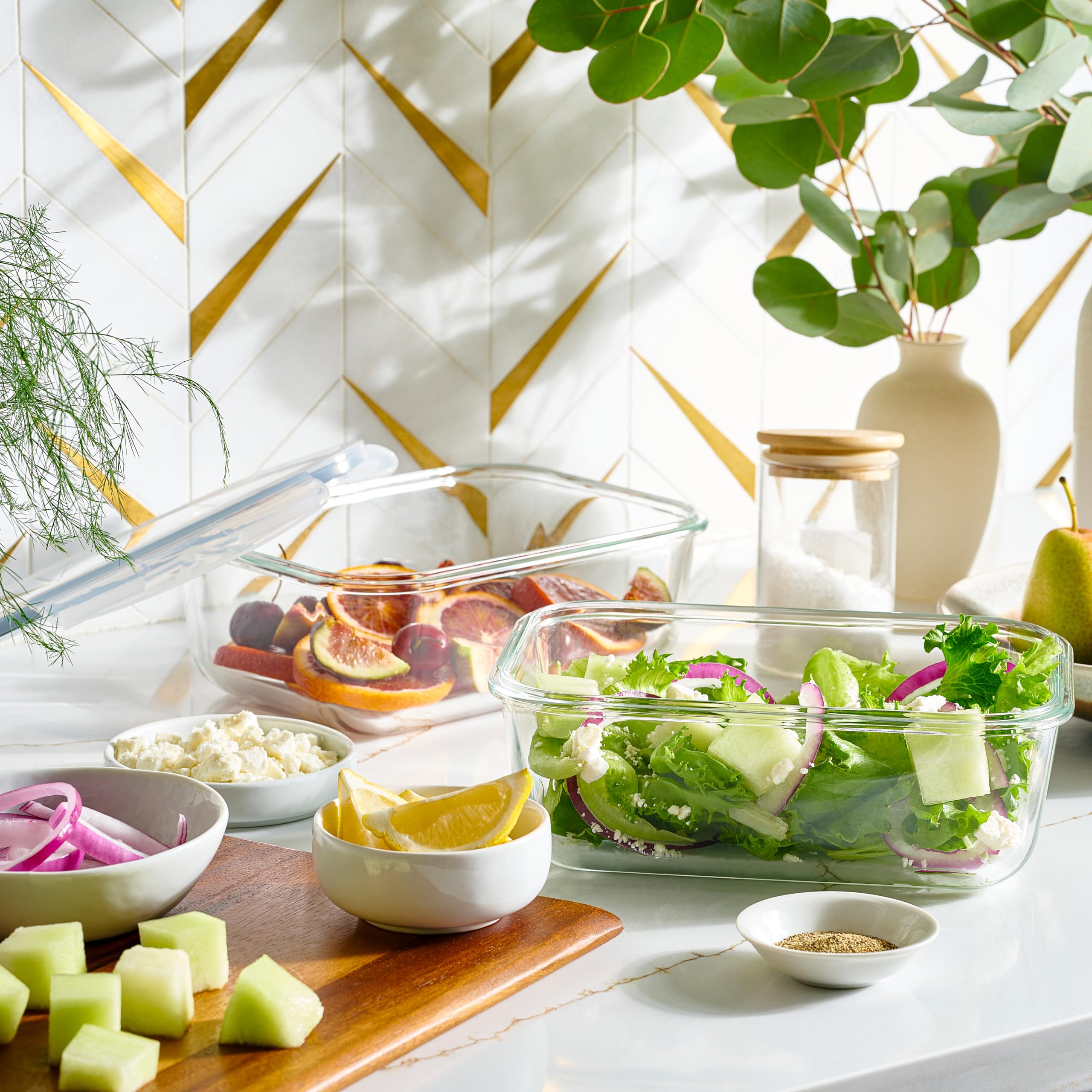 4Pc Set Of 8 Cup Large Glass Food Storage Containers With Lids - Airtight Meal Prep Container With Lid Lock - Freezer Microwave