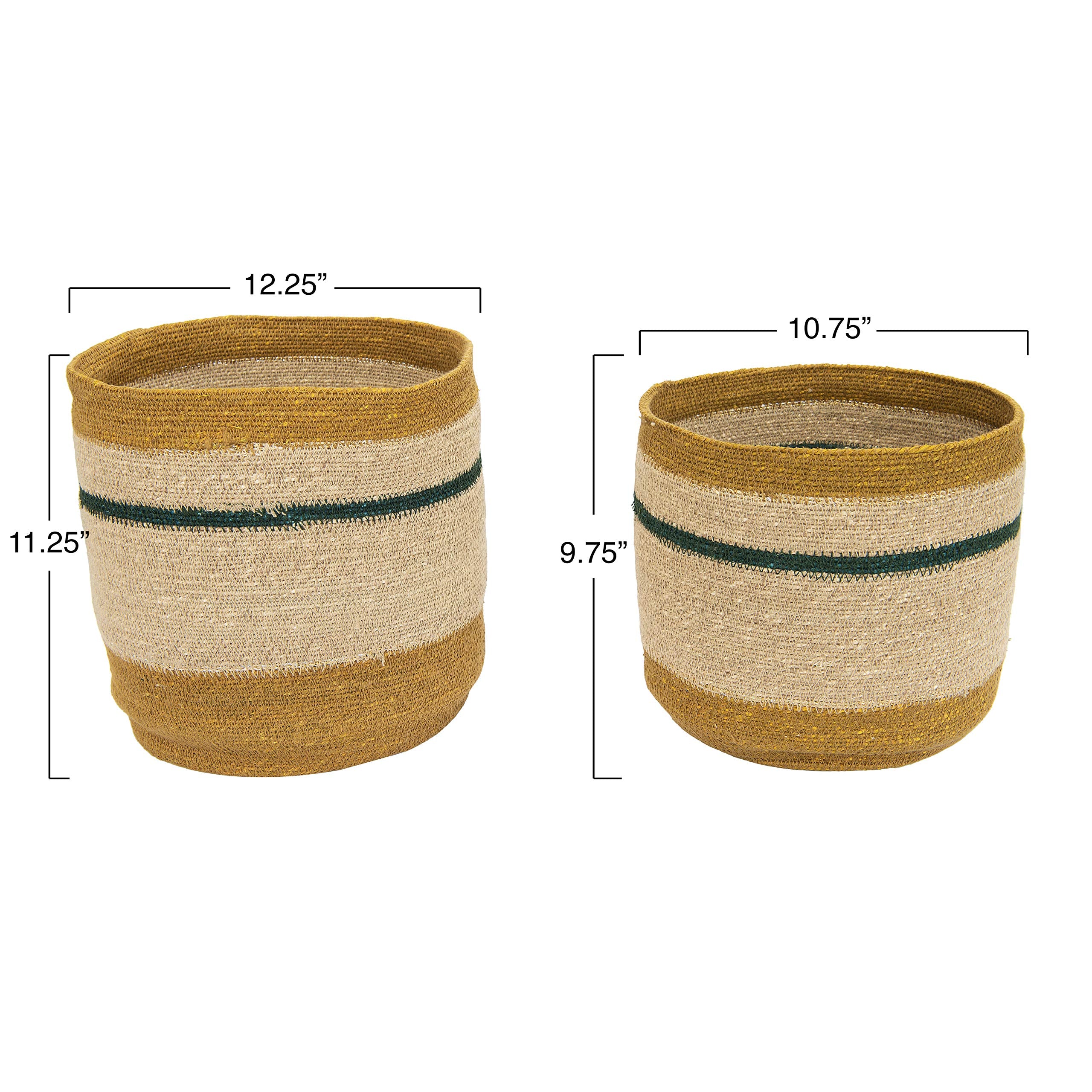 Creative Co-Op Df2462 10.75'' & 12.25'' Handwoven Natural Seagrass Striped (Set Of 2 Sizes) Baskets, Brown
