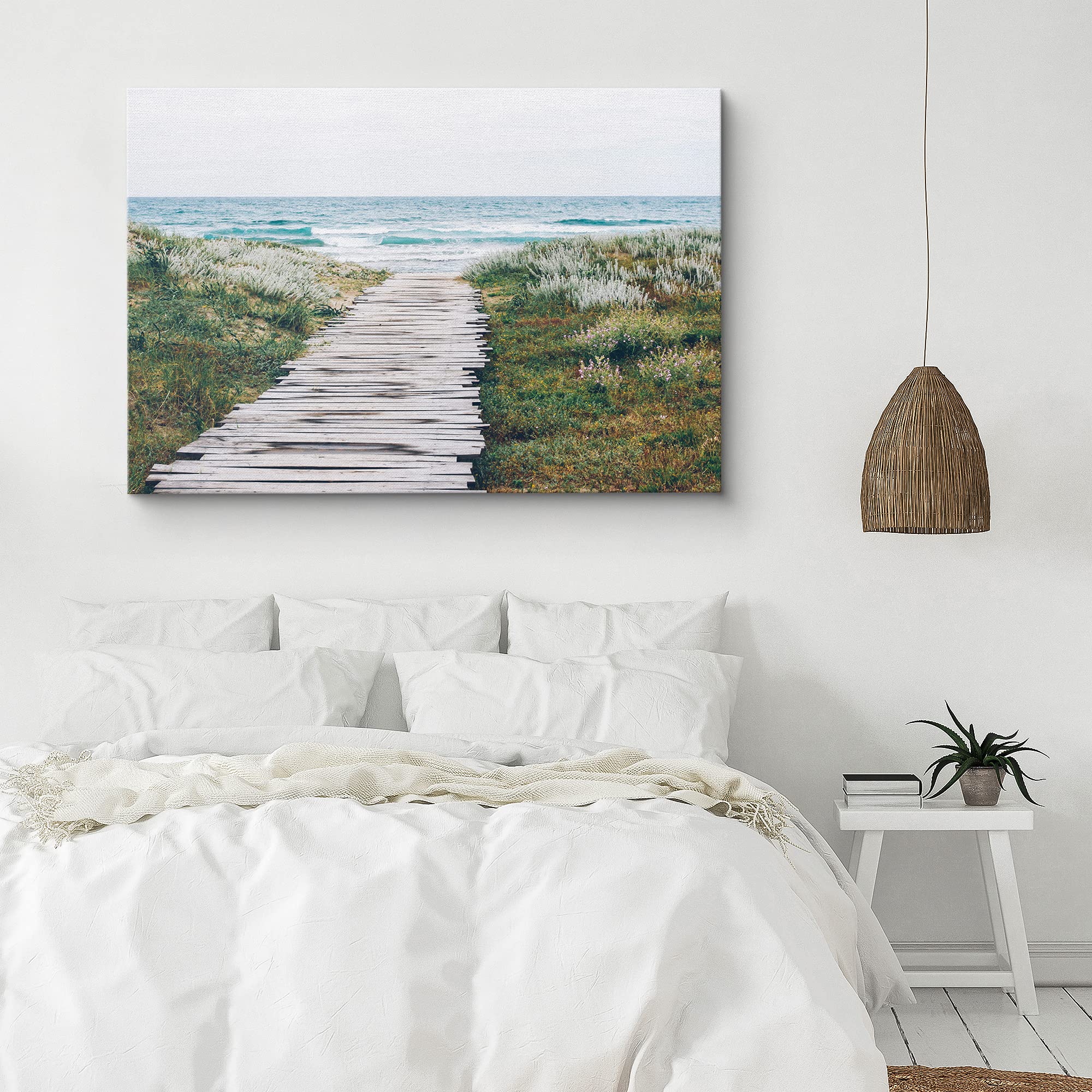 Signford Canvas Print Wall Art Wooden Walkway Onto The Beach Shore Nature Wilderness Photography Realism Nautical Scenic Relax/C