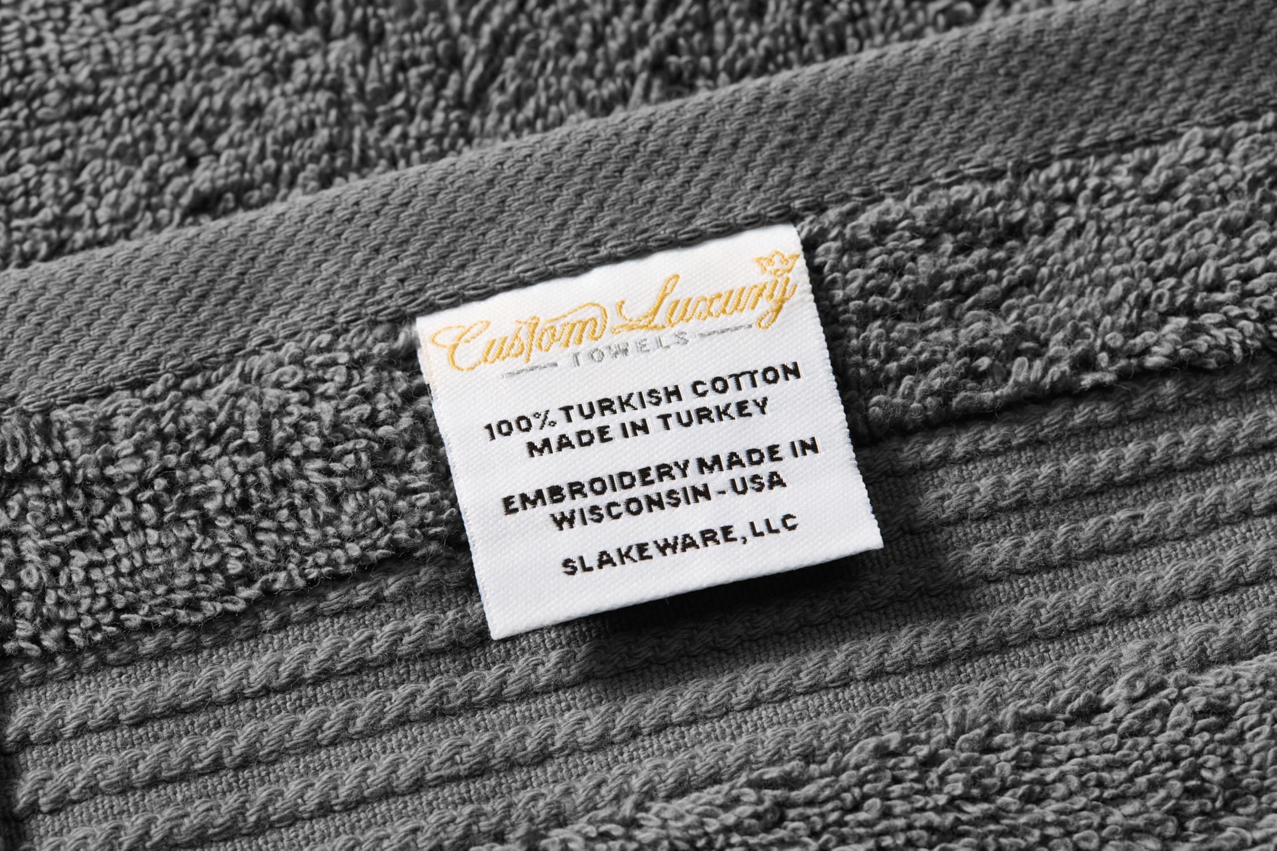 Custom Luxury Towels Turkish Hand Towels, Set Of 2, Grey - Gold Thread, 100% Cotton, Embroidered Monogram