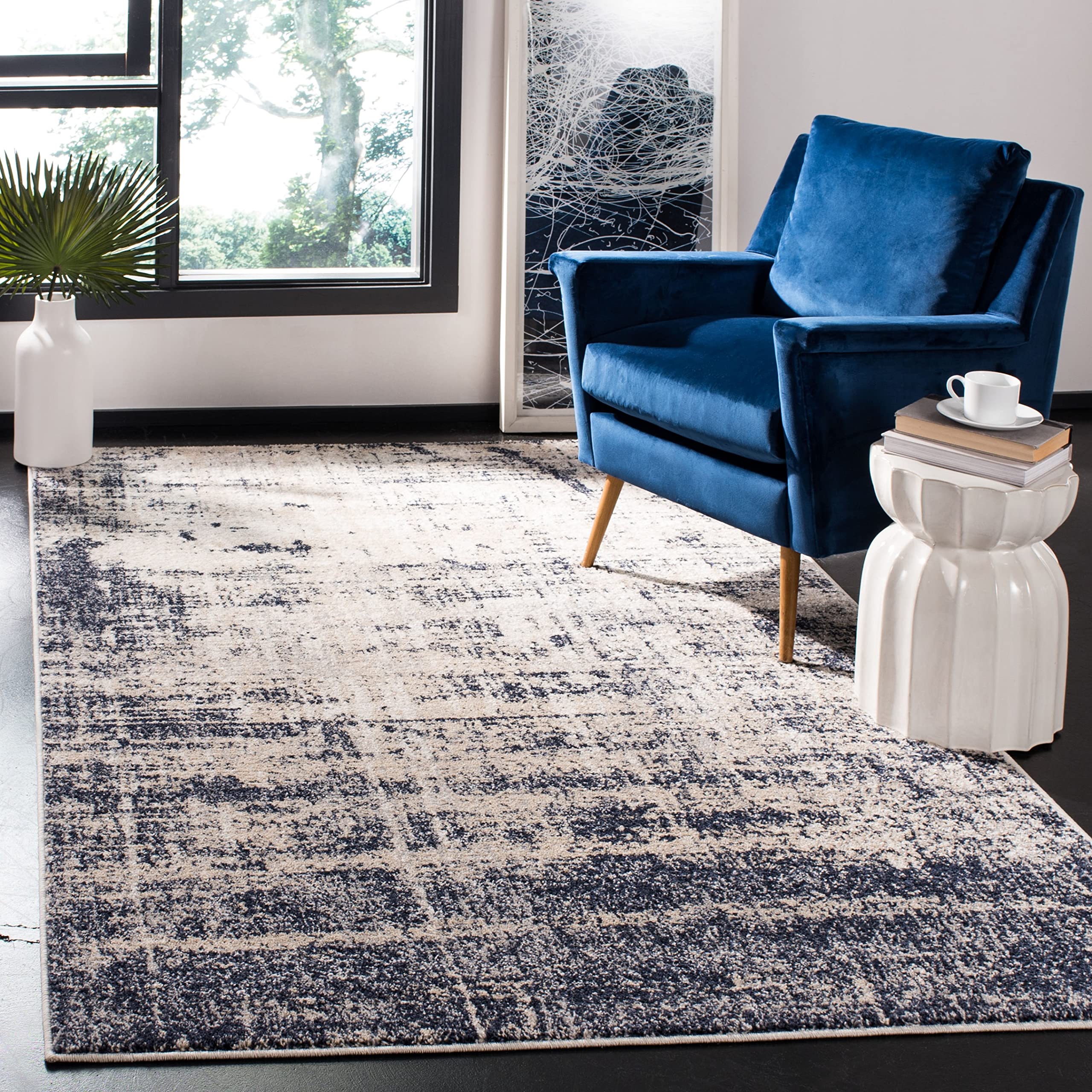 SAFAVIEH Adirondack Collection Accent Rug - 3 x 5, Gold & Navy, Modern Abstract Design, Non-Shedding & Easy Care, Ideal for Hi