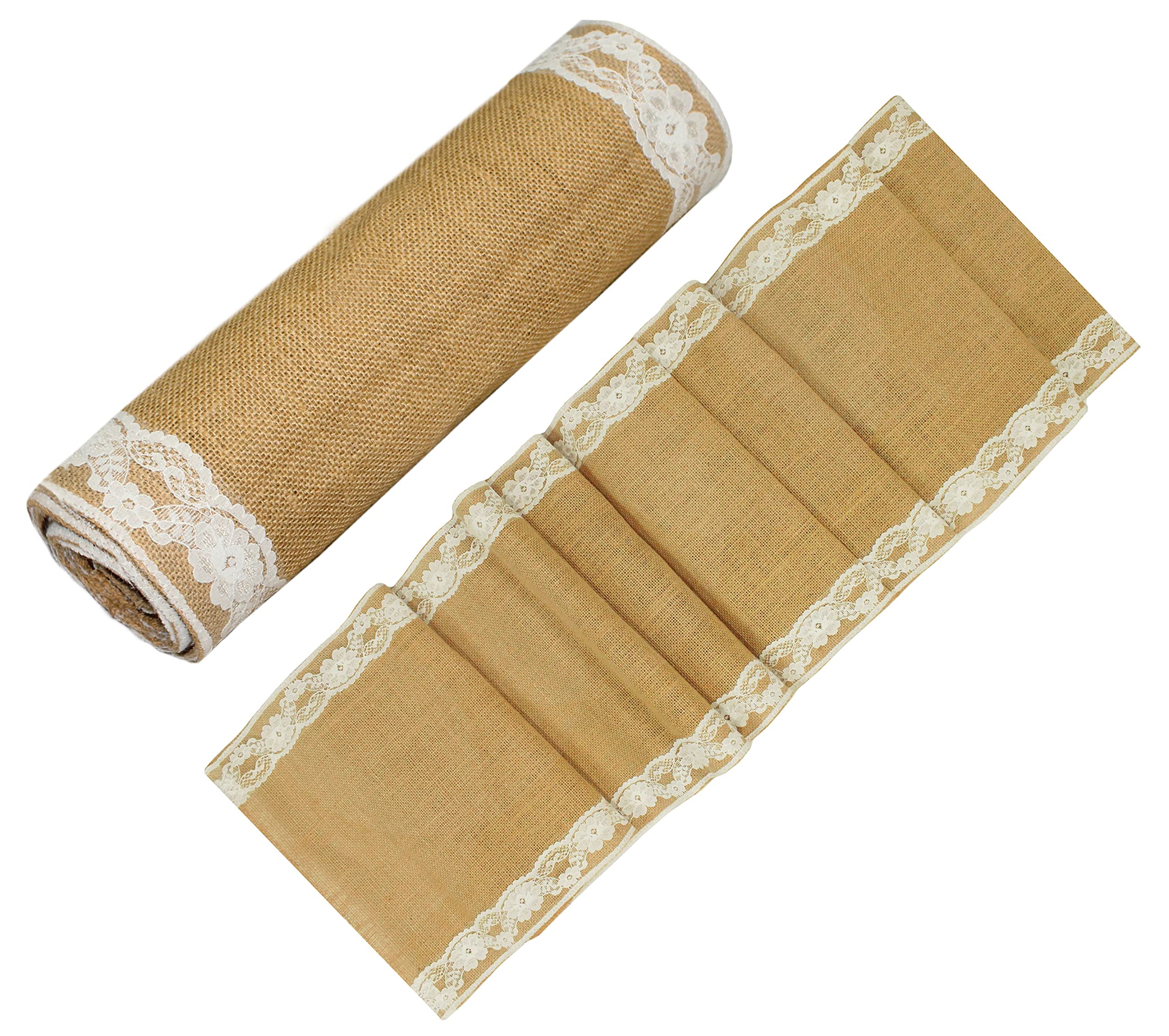 Cotton Craft Jute Table Runner - 2 Pack Natural Burlap White Lace Trim Xl Tablerunners - Harvest Autumn Fall Thanksgiving Holida