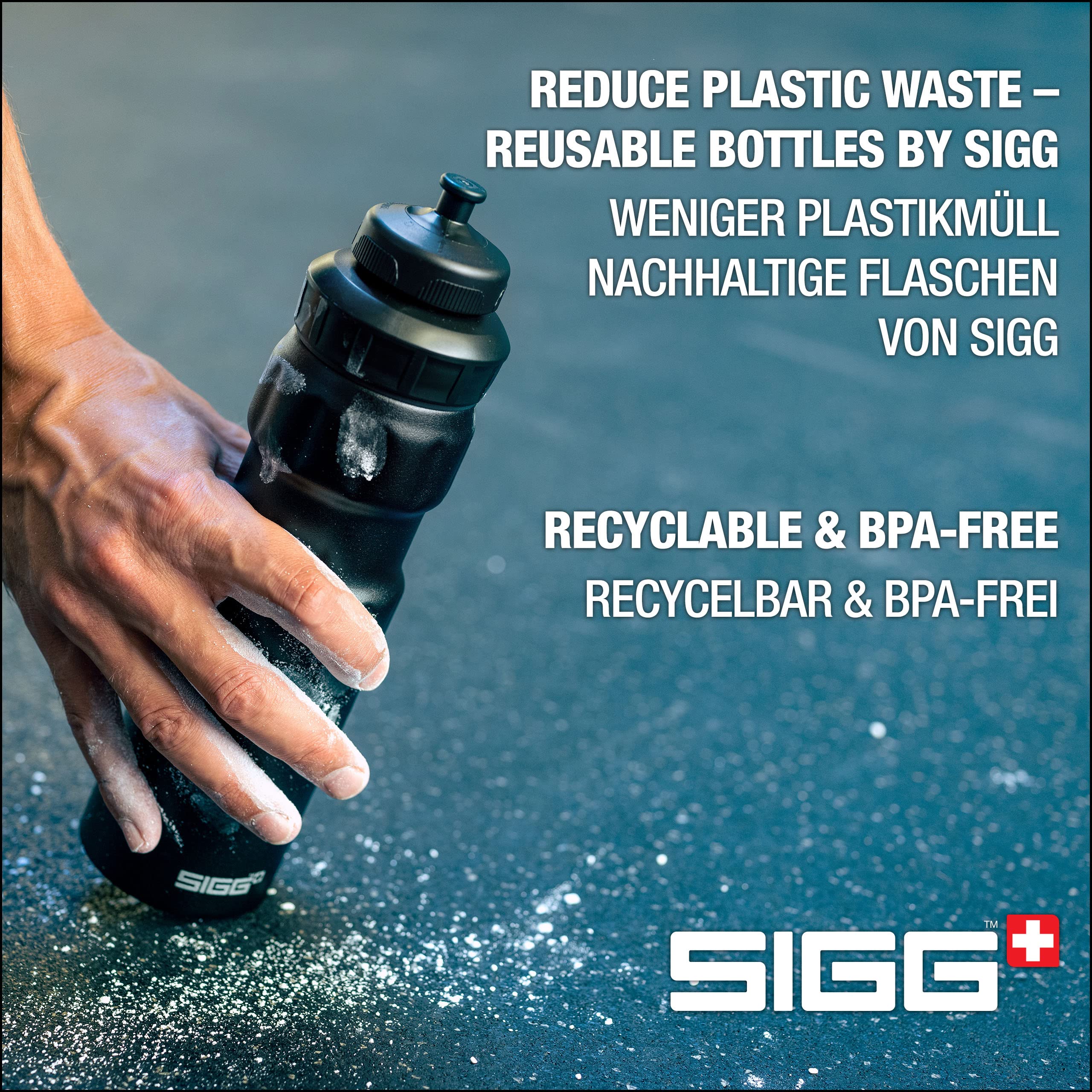 SIGG - Aluminum Sports Water Bottle Black - With 3 Stages Sports Cap - Leakproof - Lightweight - BPA Free - 25 Oz