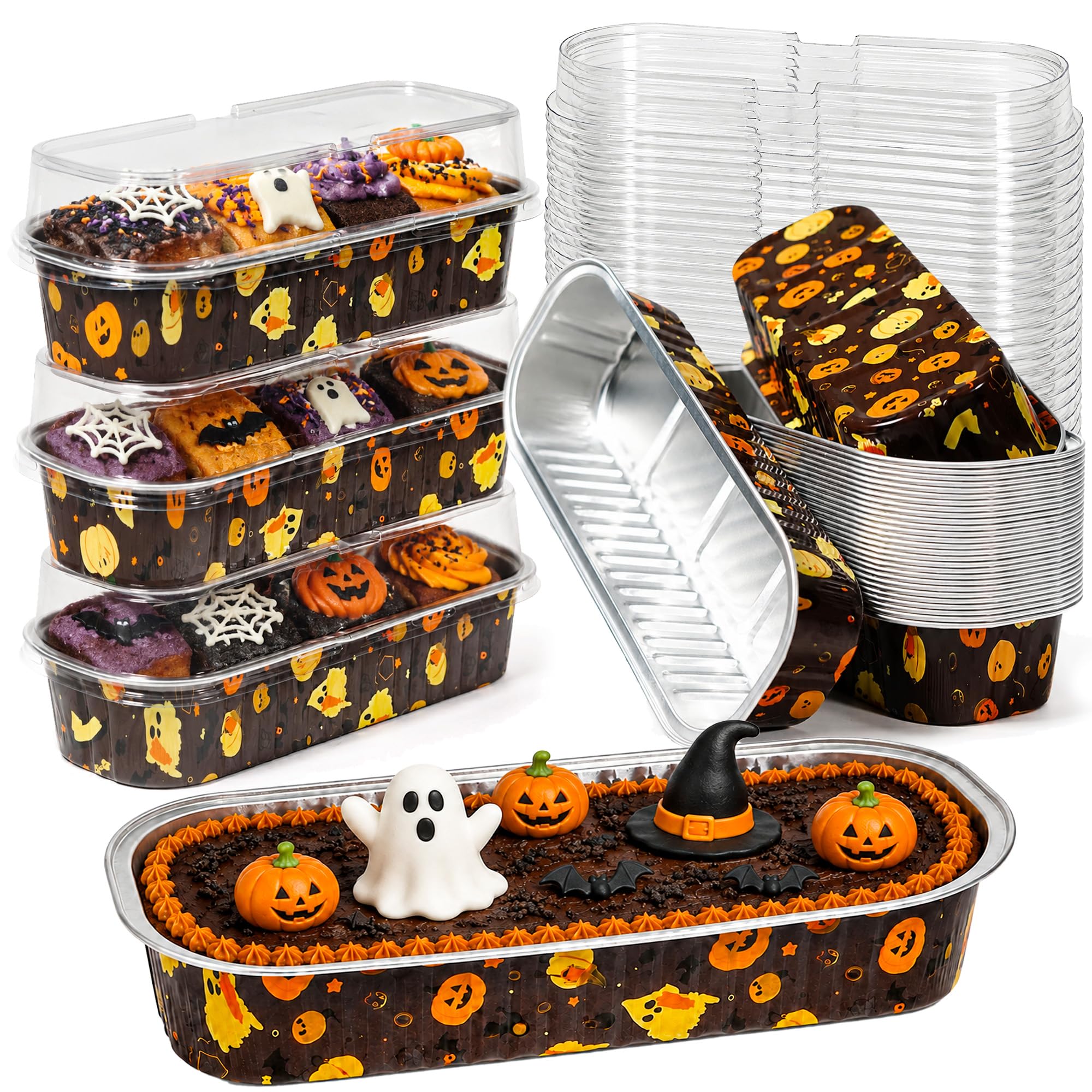 Halloween Mini Cake Pans with Lids, 6.8 Oz Aluminum Foil Ramekins, 30 Pack