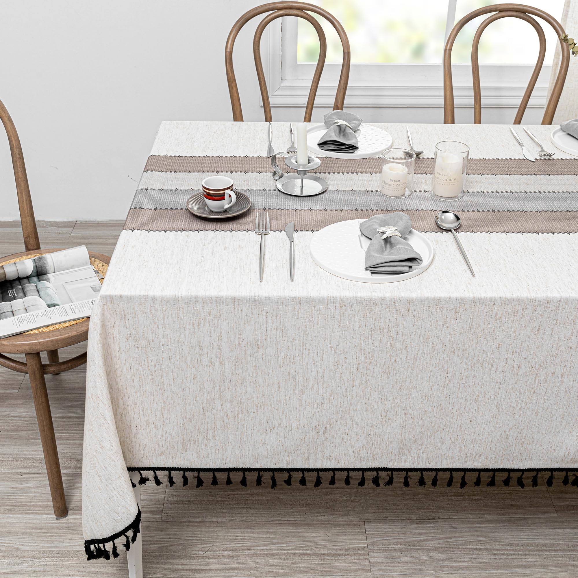 MYSKY HOME Table Cloth 60x84 in Rectangle, Heavy Duty Linen Look Waterproof Tablecloths Farmhouse Tablecloth, Wrinkle Free Table