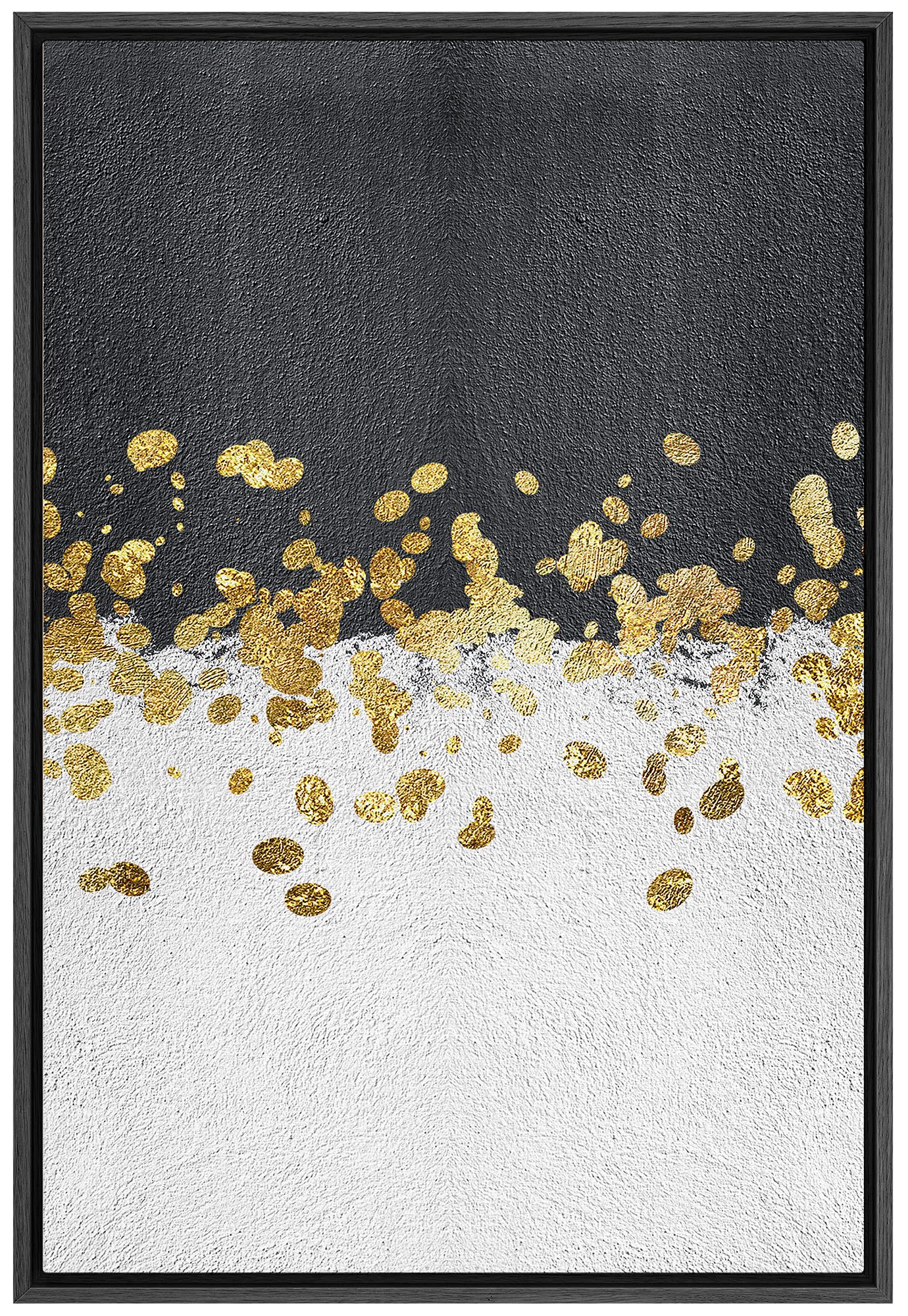 Signford Framed Canvas Print Wall Art Dual Black & White Color Fields & Gold Dots Geometric Shapes Illustrations Modern Art Cont