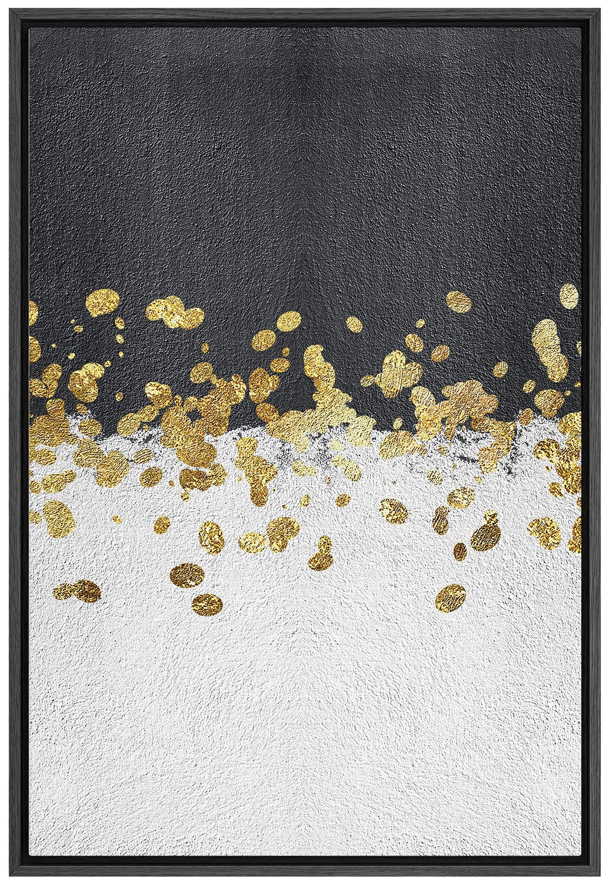 Signford Framed Canvas Print Wall Art Dual Black & White Color Fields & Gold Dots Geometric Shapes Illustrations Modern Art Cont