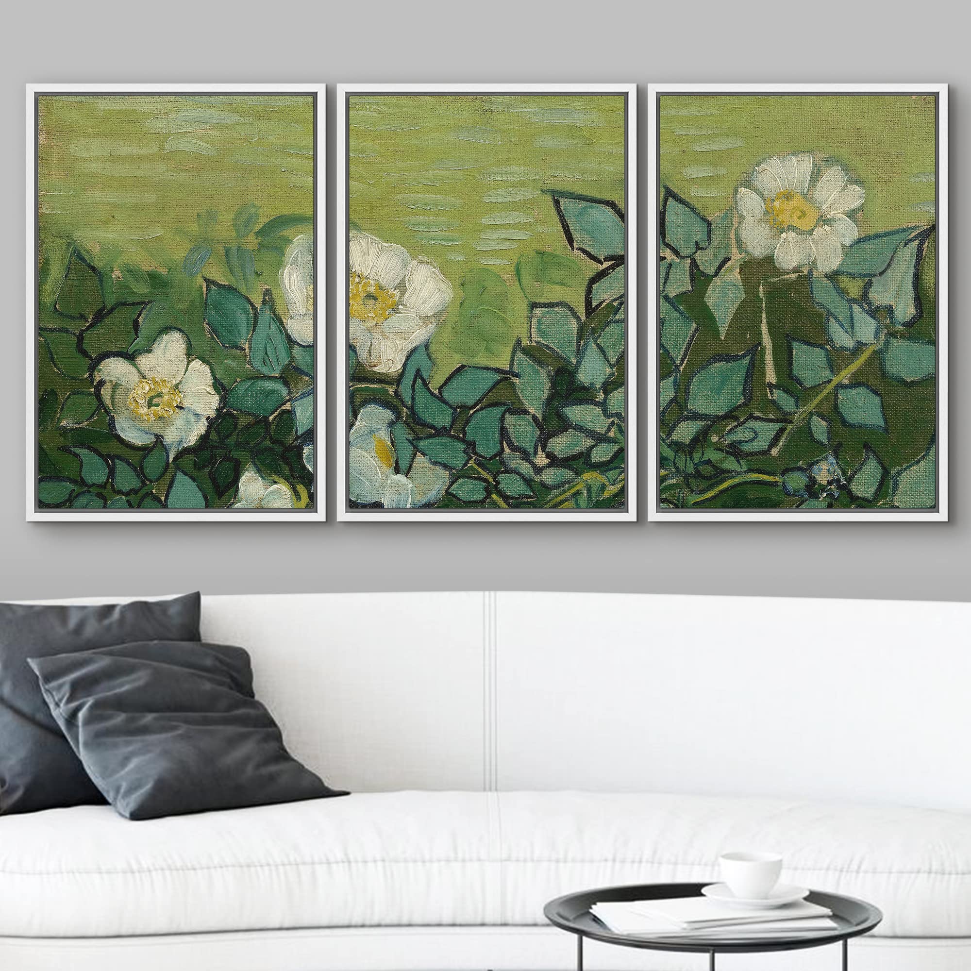 Wall26 Framed Canvas Print Wall Art Set Wild Rose Flowers Vincent Van Gogh Classical Illustrations Fine Art Decorative Historic