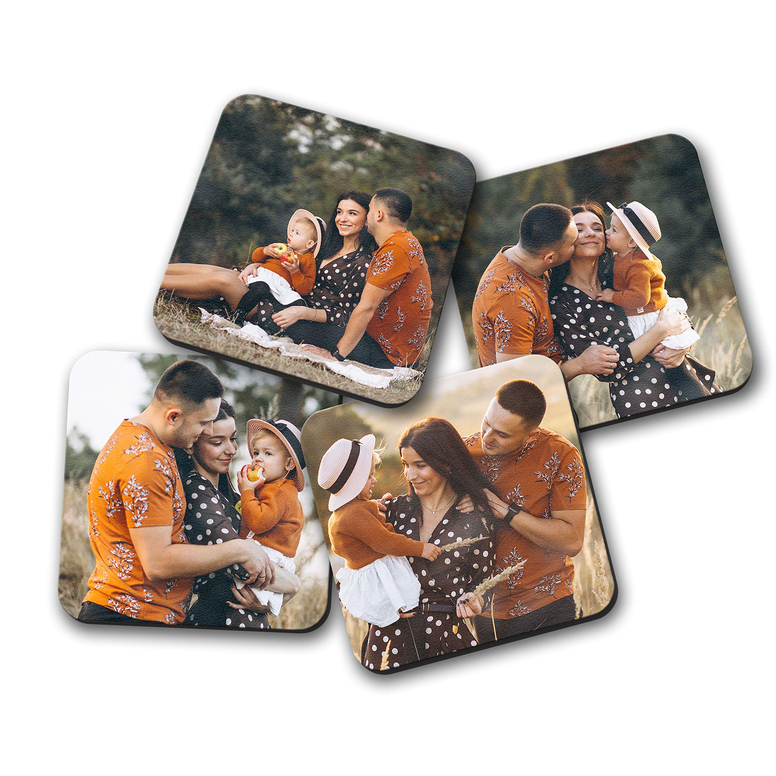 Smile Art Design Upload 4 Images Custom Coaster Print With Your Photos 4 Piece Set Glossy Vibrant Hardboard Personalized Photo C