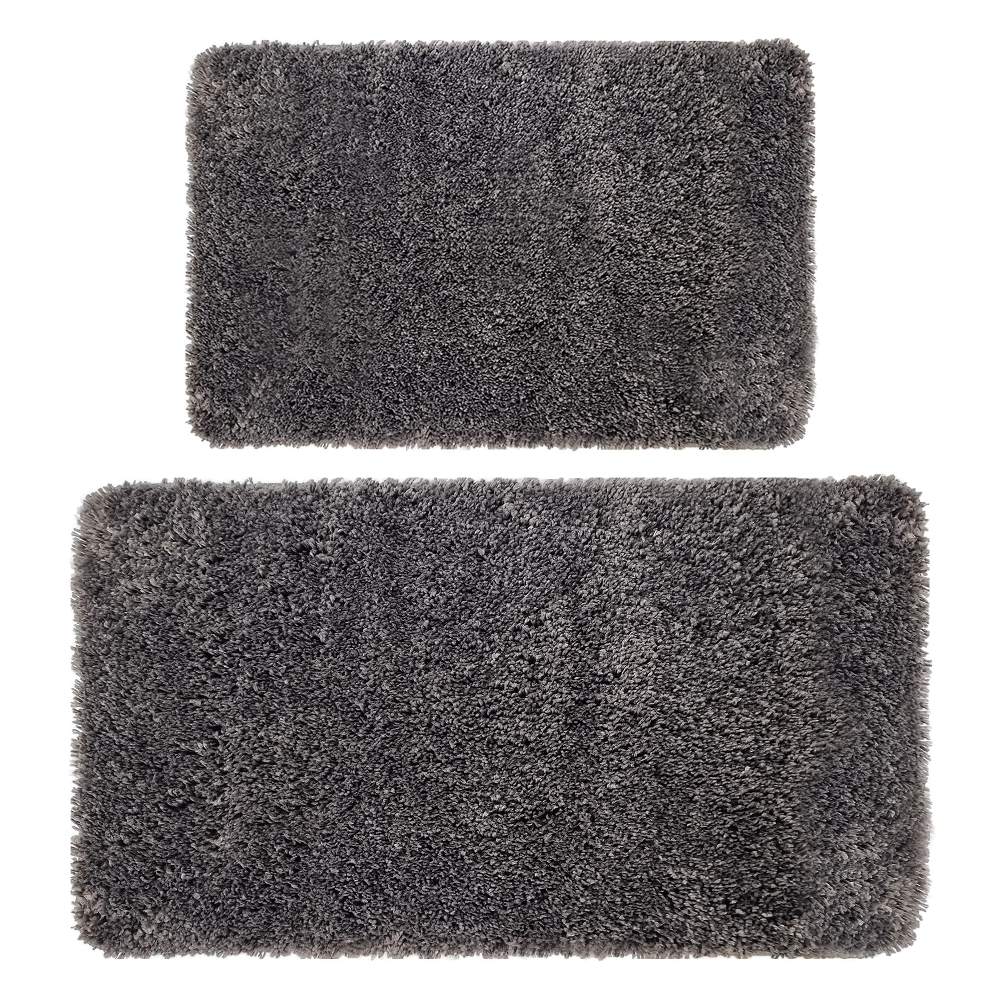 Sussexhome Solid Gray Bathroom Rugs Sets, Shower Rugs With Toilet Rugs Shower Rugs With Rectangular Shaped, Non Slip Bath Mats,