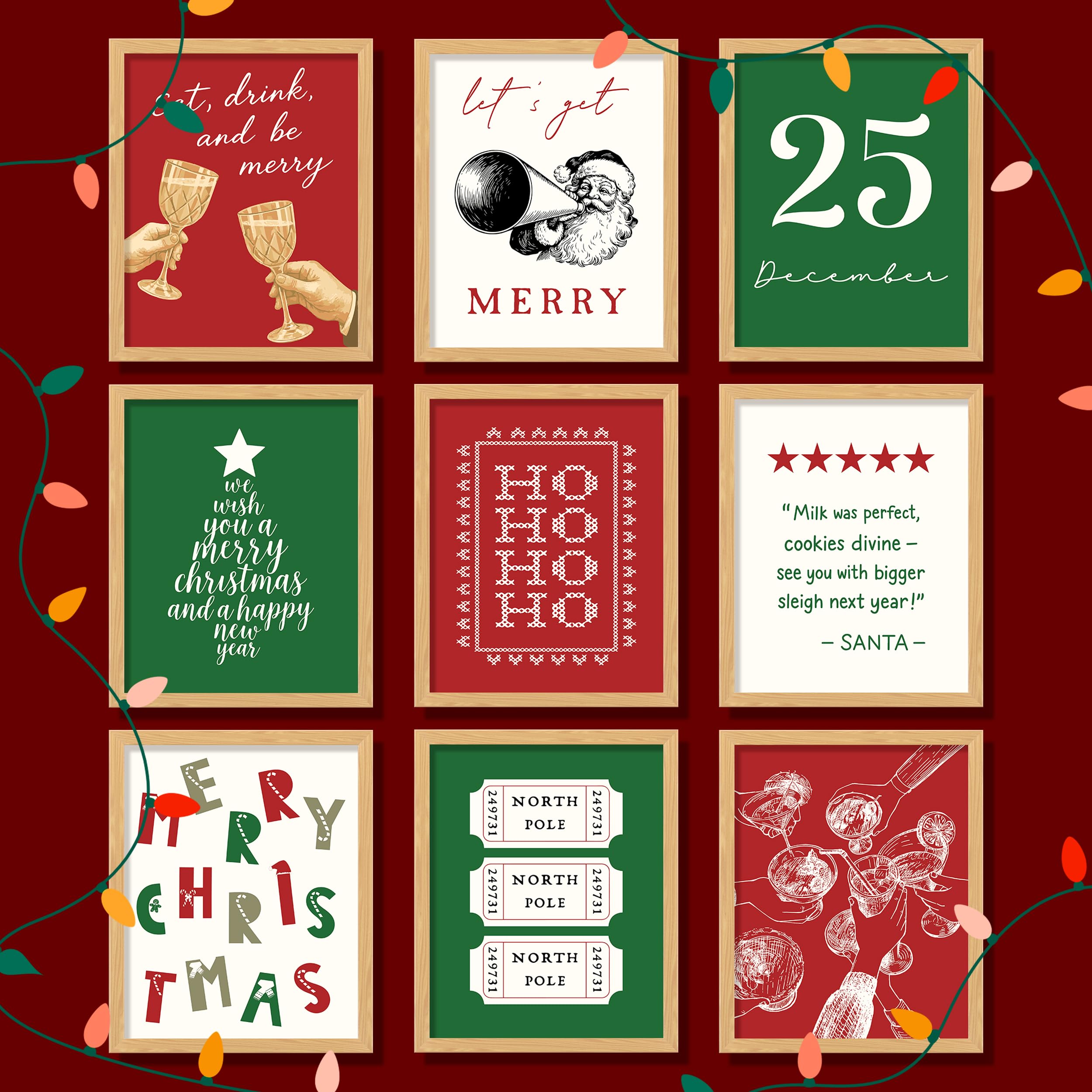97 Decor Retro Christmas Prints Unframed - Trendy Christmas Posters For Room Aesthetic, Red Green Holiday Artwork Winter Picture
