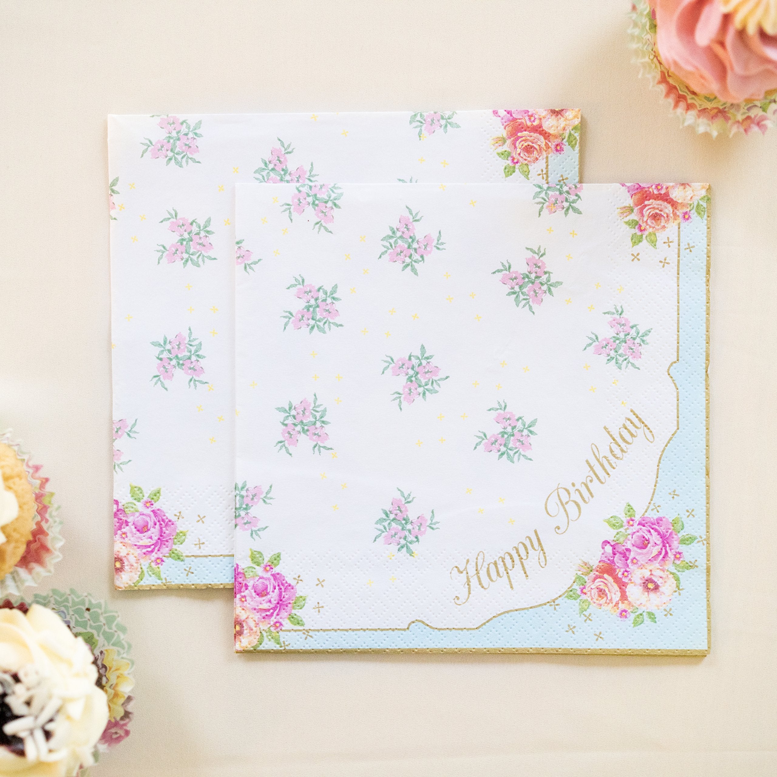 Talking Tables Tea Party Happy Birthday Floral Napkins | Truly Scrumptious | Also Great For Birthday Party, Baby Shower, Wedding