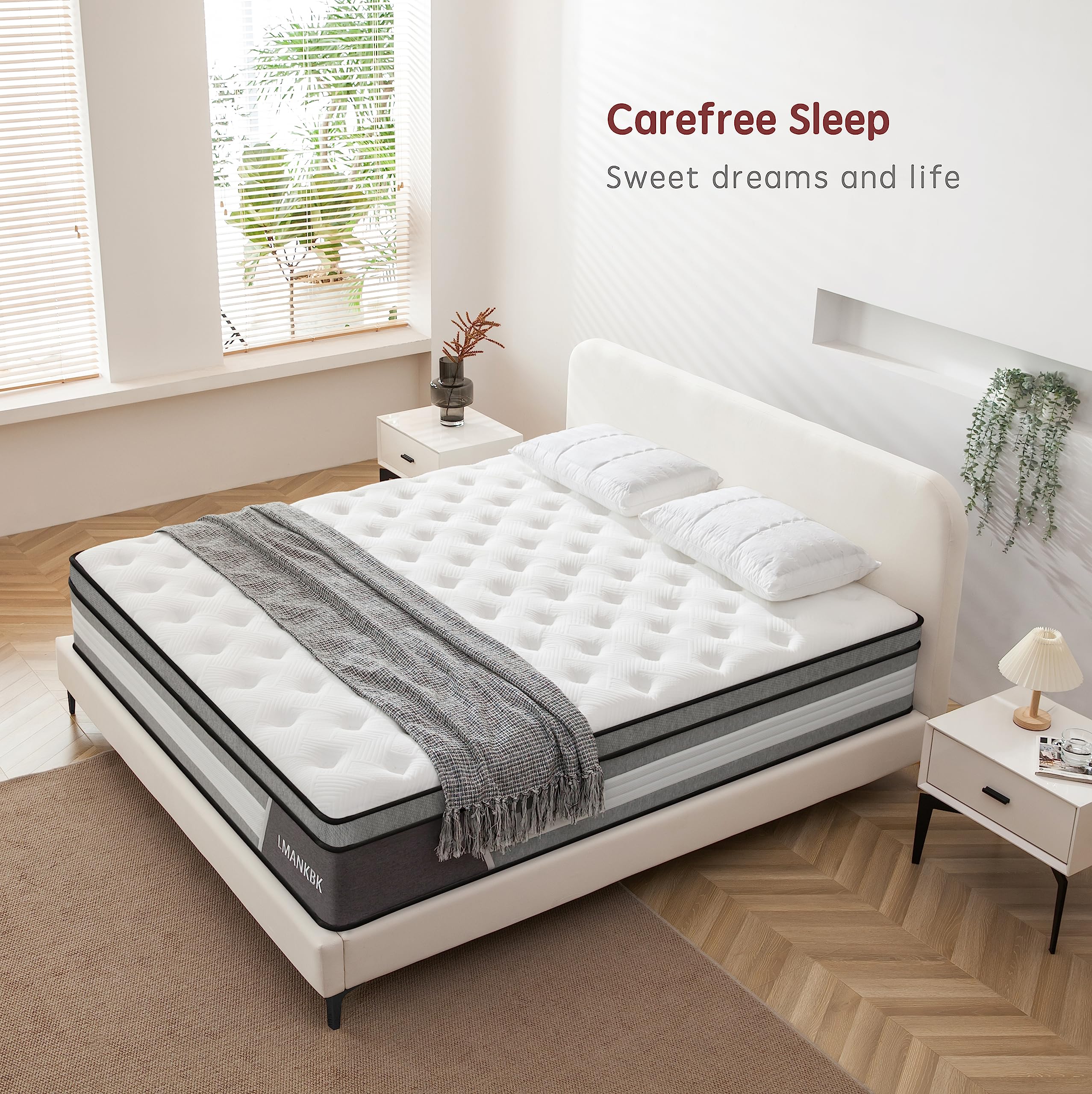 Lmankbk King Mattress, 12 Inch Innerspring Hybrid Mattress In A Box With Gel Memory Foam, Individually Wrapped Encased Coil Pock