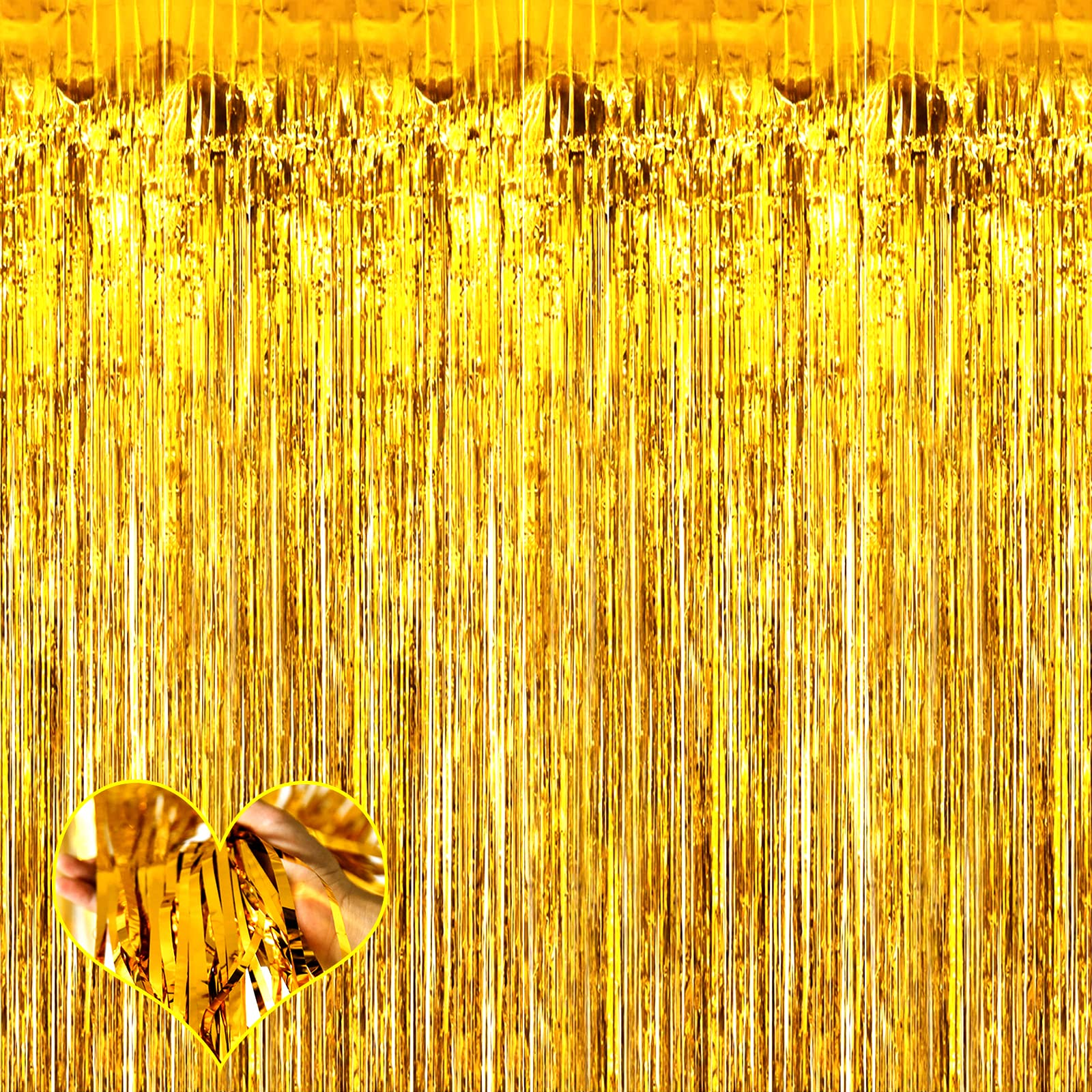 4 Pack Gold Fringe Curtain Backdrop, 3.2Ft X 8.2Ft Metallic Tinsel Foil Fringe Streamers Curtains Background For Photo Booth Bir