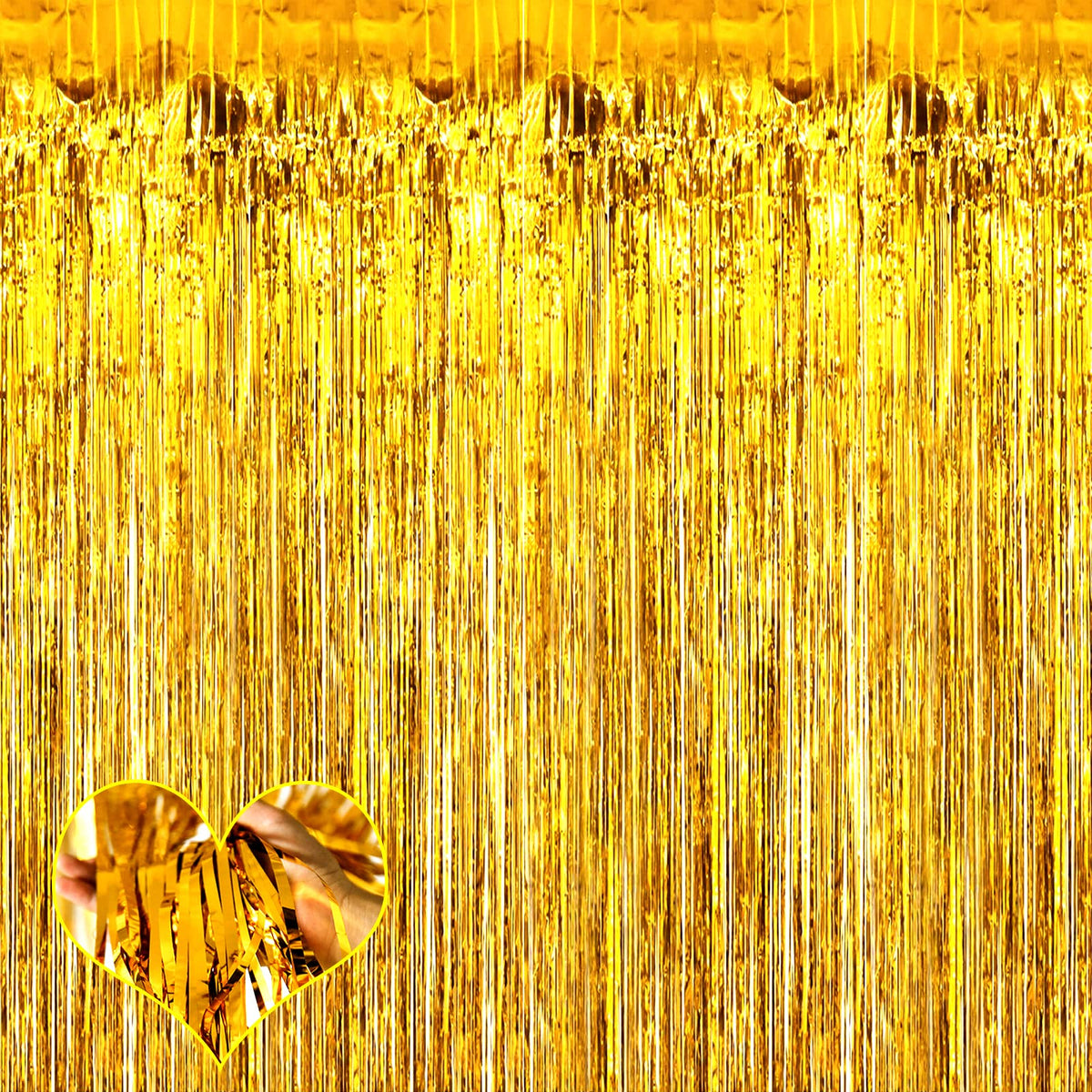 4 Pack Gold Fringe Curtain Backdrop, 3.2Ft X 8.2Ft Metallic Tinsel Foil Fringe Streamers Curtains Background For Photo Booth Bir