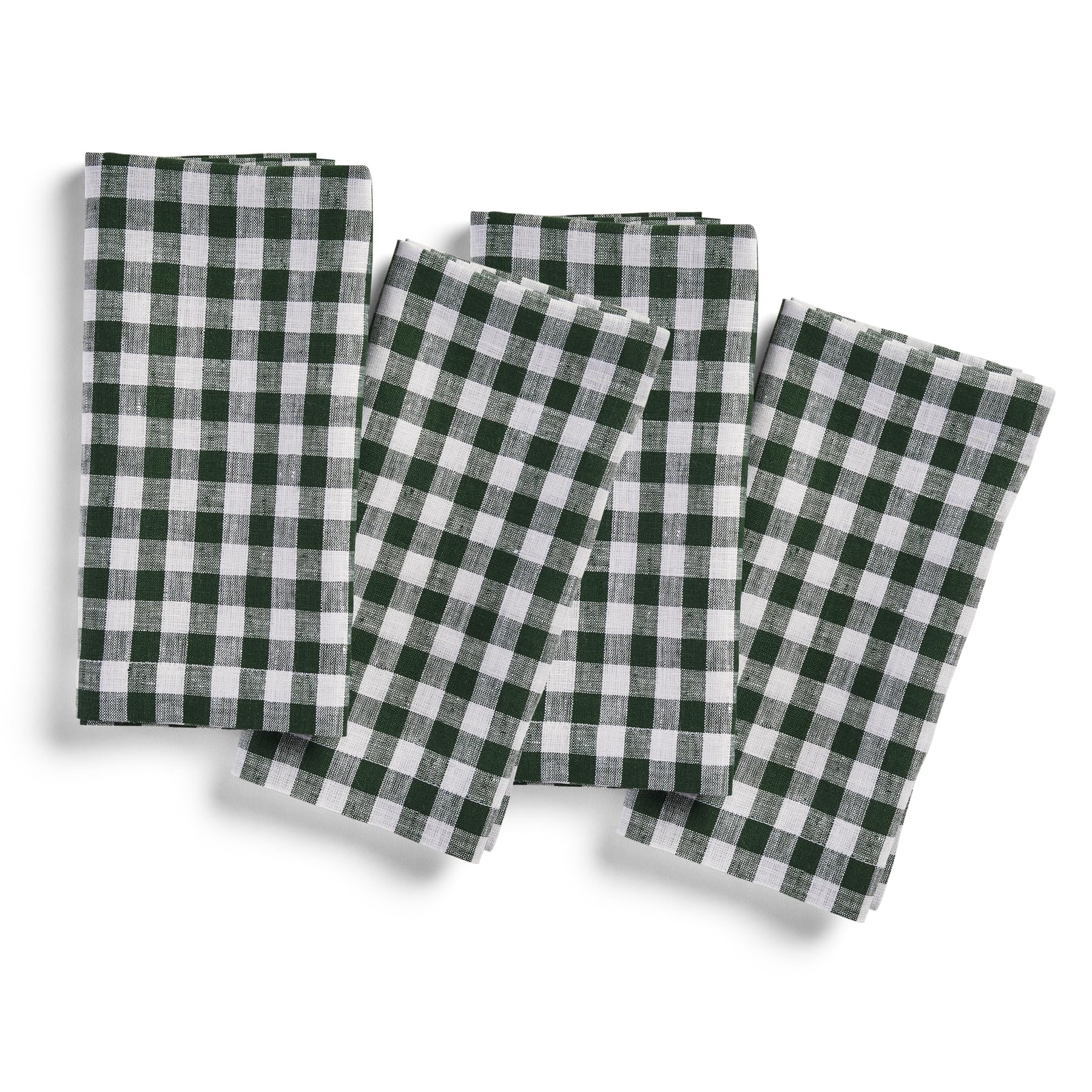 Solino Home Check Linen Dinner Napkins 20 X 20 Inch - 100% Pure Linen Green Plaid Cloth Napkins Set Of 4 For St Patrick'S Day -