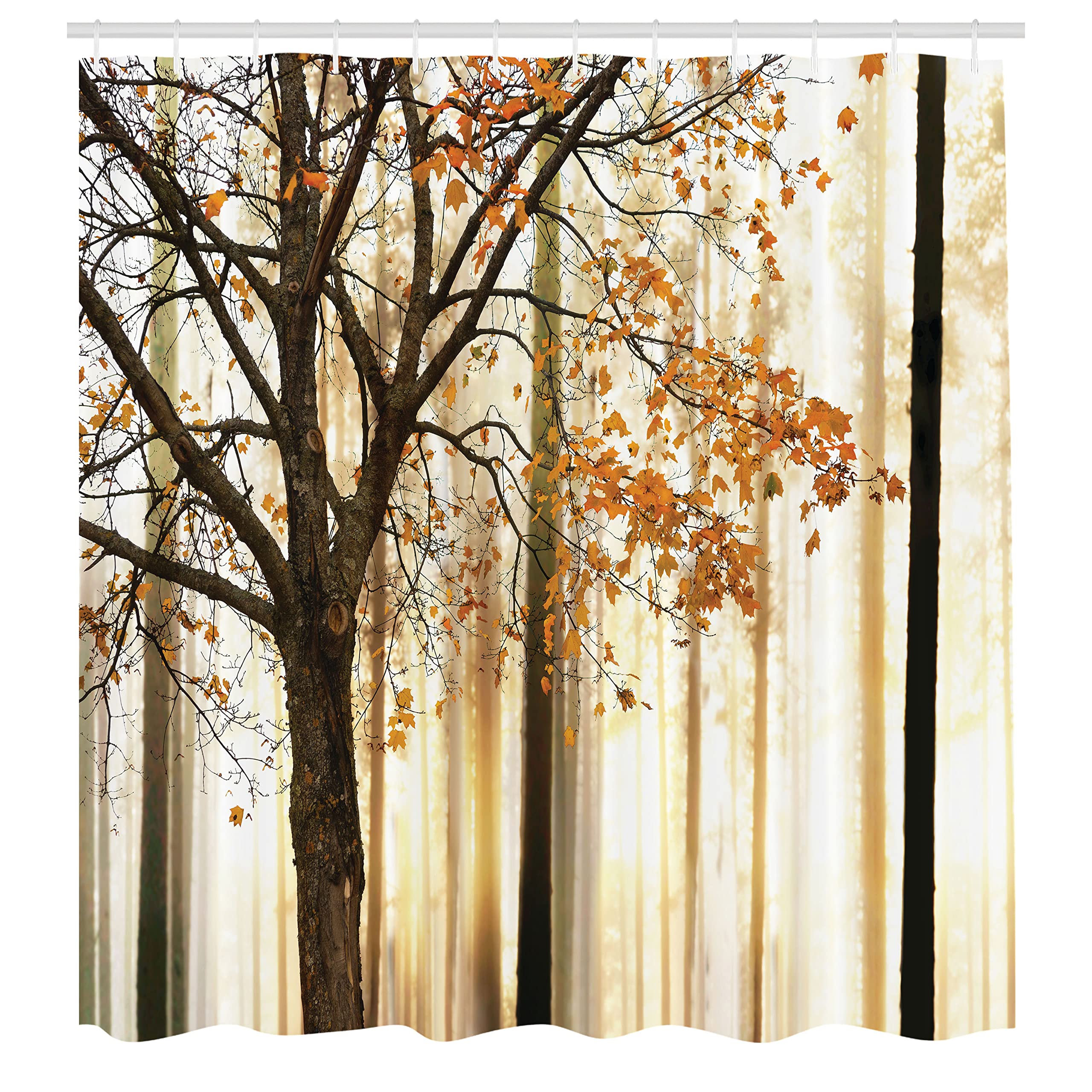 Ambesonne Autumn Shower Curtain, Picture Of Tree With Orange Leaves An Abstract Woodland Background, Cloth Fabric Decor For Home