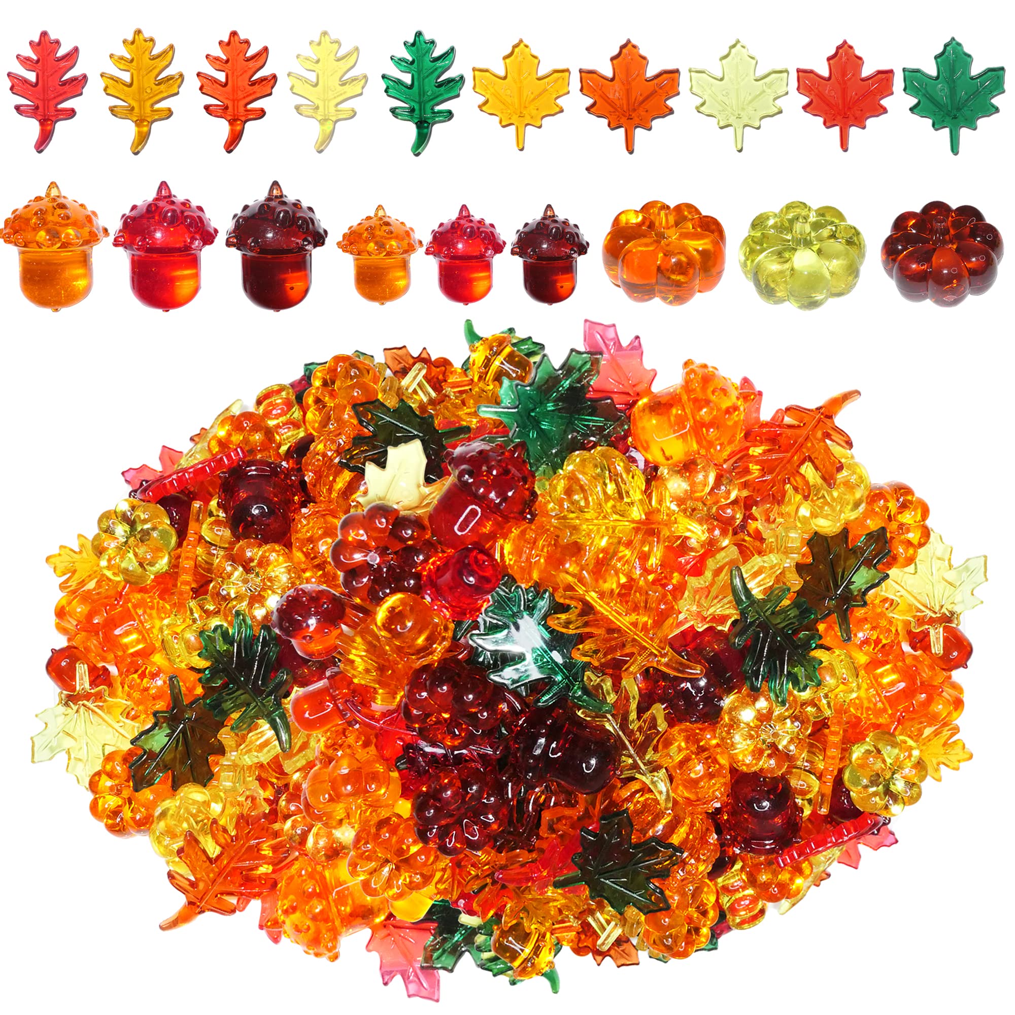 HADDIY Fall Vase Filler,165 Pcs Acrylic Pumpkin Leaves Acorn Gems Sensory Bin Fillers for Thanksgiving Centerpieces Table Decora