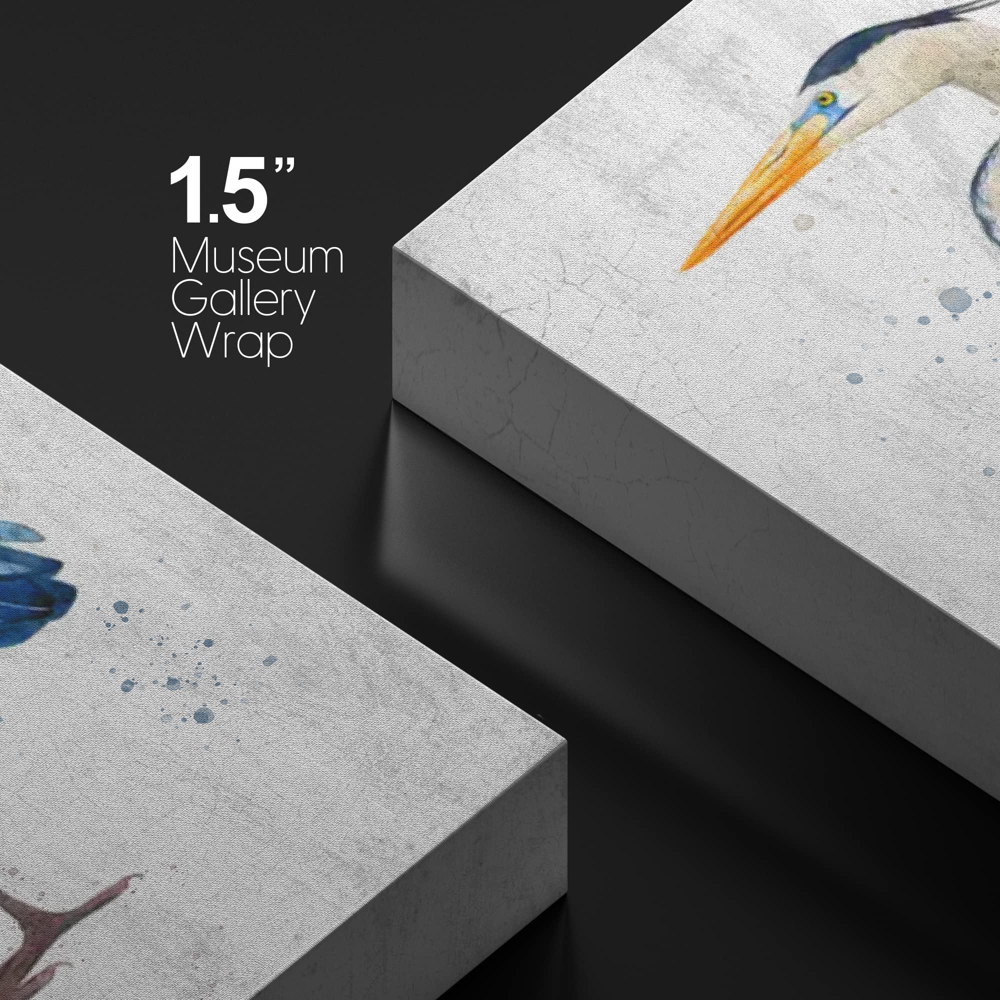 Wall26 Canvas Print Wall Art Retro Wood Panel Blue Beach Crane Bird Nature Wilderness Illustrations Modern Art Decorative Multic