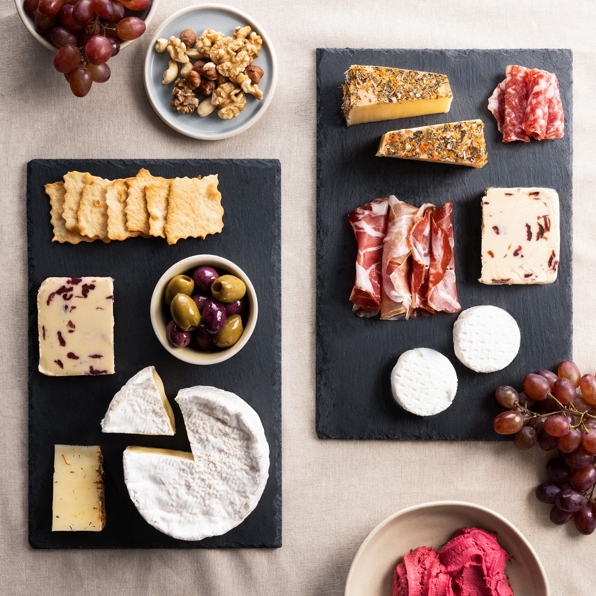 Navaris Natural Slate Serving Plates - Set Of 6 Place Mat Serving Trays - Medium Rectangular Stone Table Mat Serving Platter Til