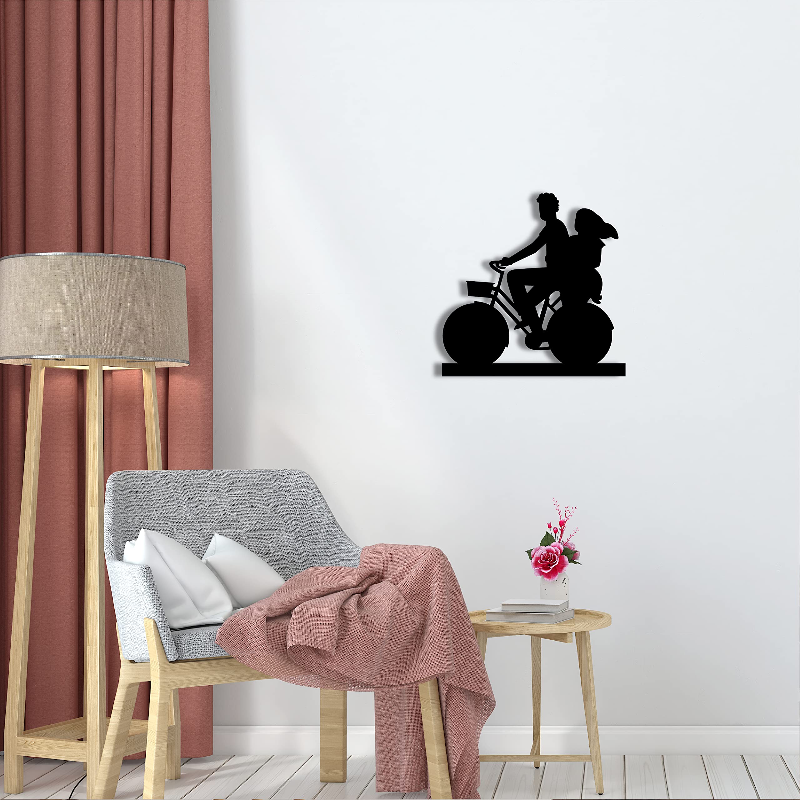 eCraftIndia Couple On Cycle Black Engineered Wood Cutout Wall Art Decor - Unique Wall Hanging For Bikers And Cyclists - Ideal Gi