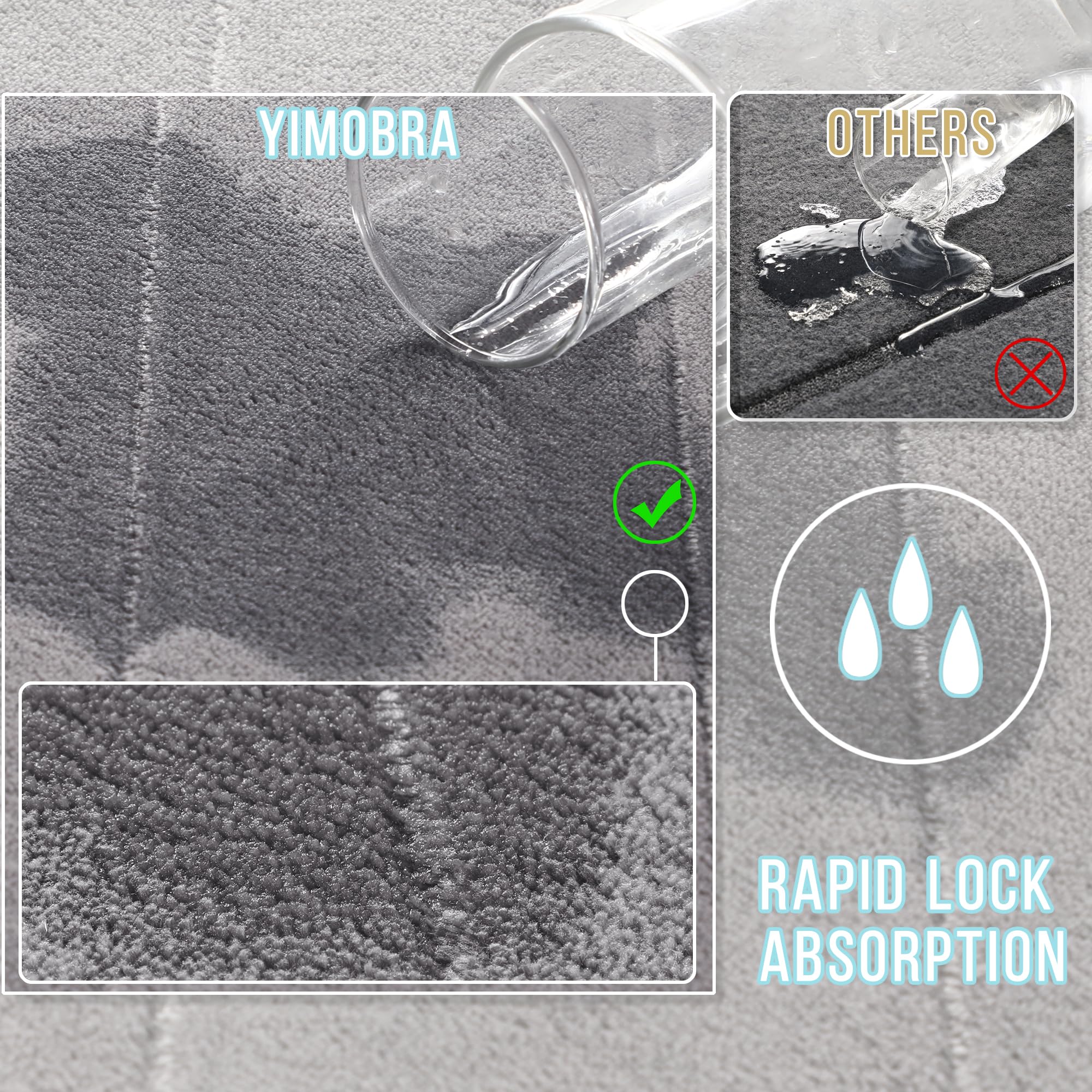 Yimobra Memory Foam Bath Mat Set  Non Slip Super Water Absorption Soft Bathroom Rugs  Thick  Dry Fast  Machine Washable for Bathroom Floor Mat  17x24+31.5x19.8 Inches  Gray