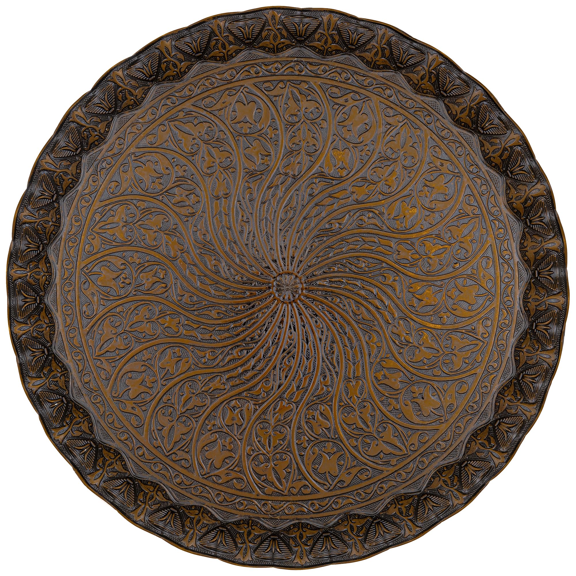 Alisveristime Turkish Ottoman Coffee Tea Serving Tray - 11.8 Inches, Wavy Zamac Tray With Traditional Motifs, Available In Five