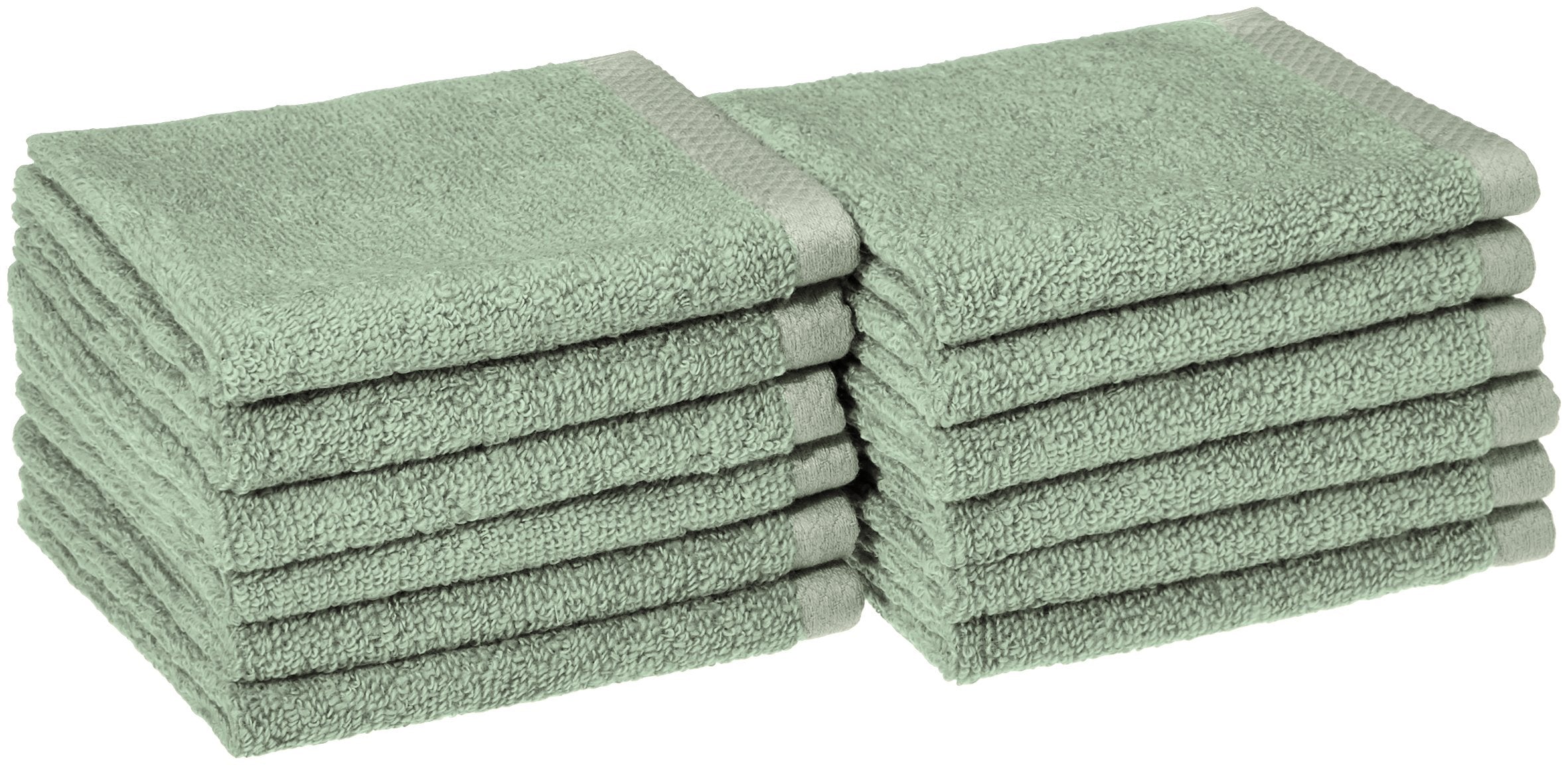 Amazon Basics Cotton Washcloths, Quick-Dry, 12 x 12, 12-Pack, Seafoam Green