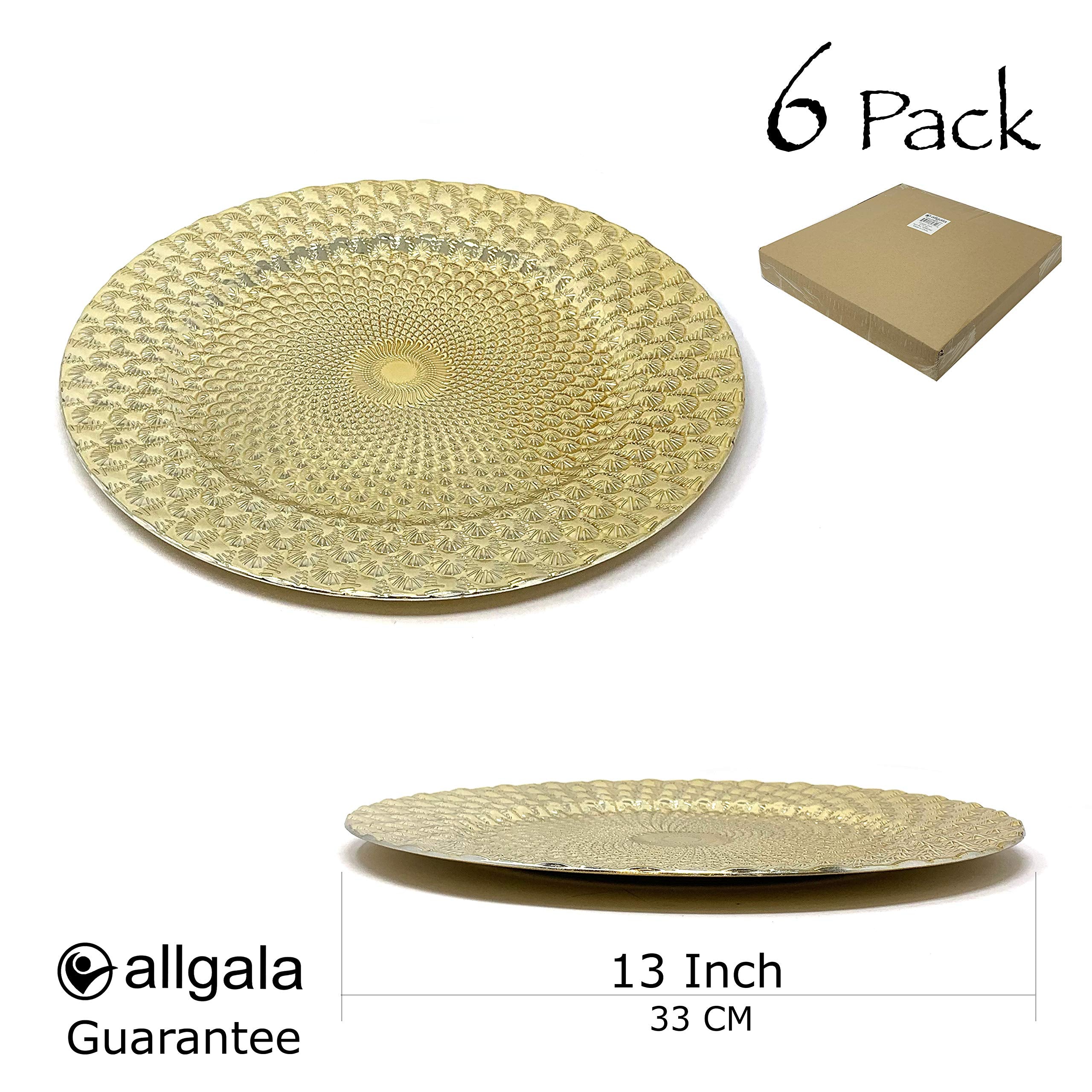 allgala 13-Inch 6-Pack Heavy Quality Round Charger Plates-Peacock Gold-HD80361